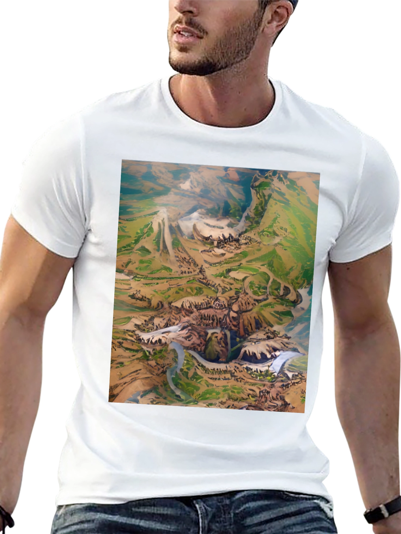 Black Artistic Landscape Print Black T-Shirt view 13