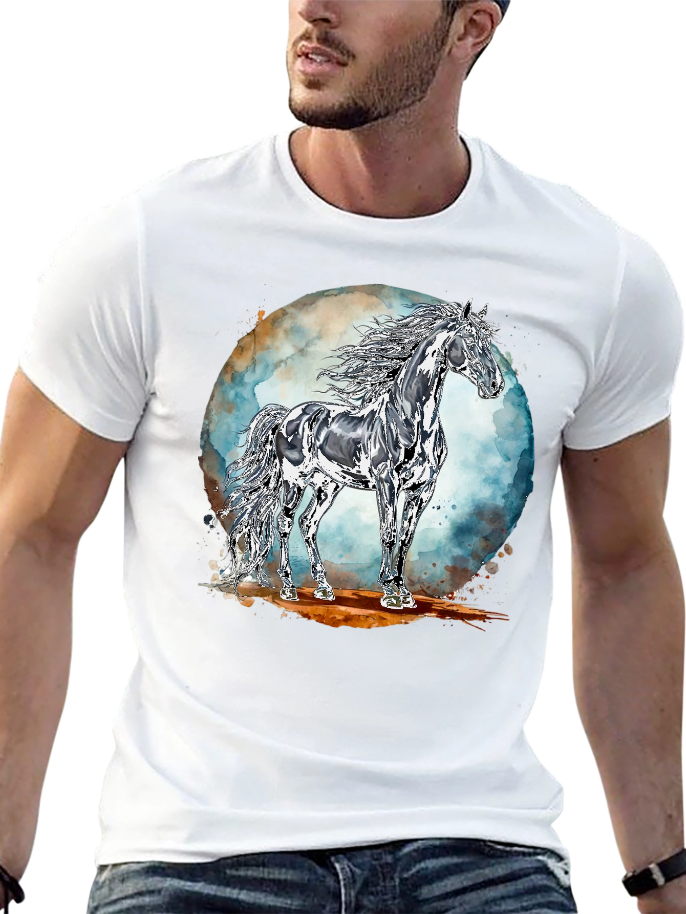 Black Majestic Horse Graphic Tee - Black Cotton Blend view 13