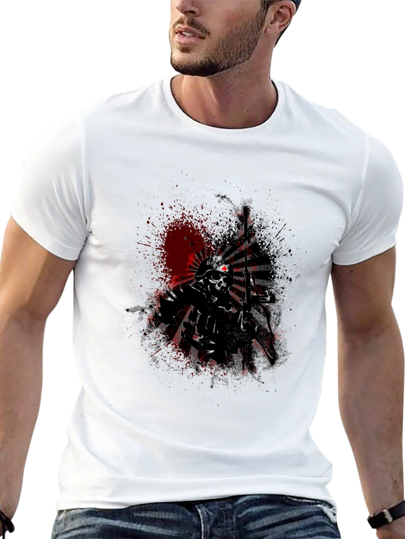 Black Skull Soldier Graphic Tee - Black view 13