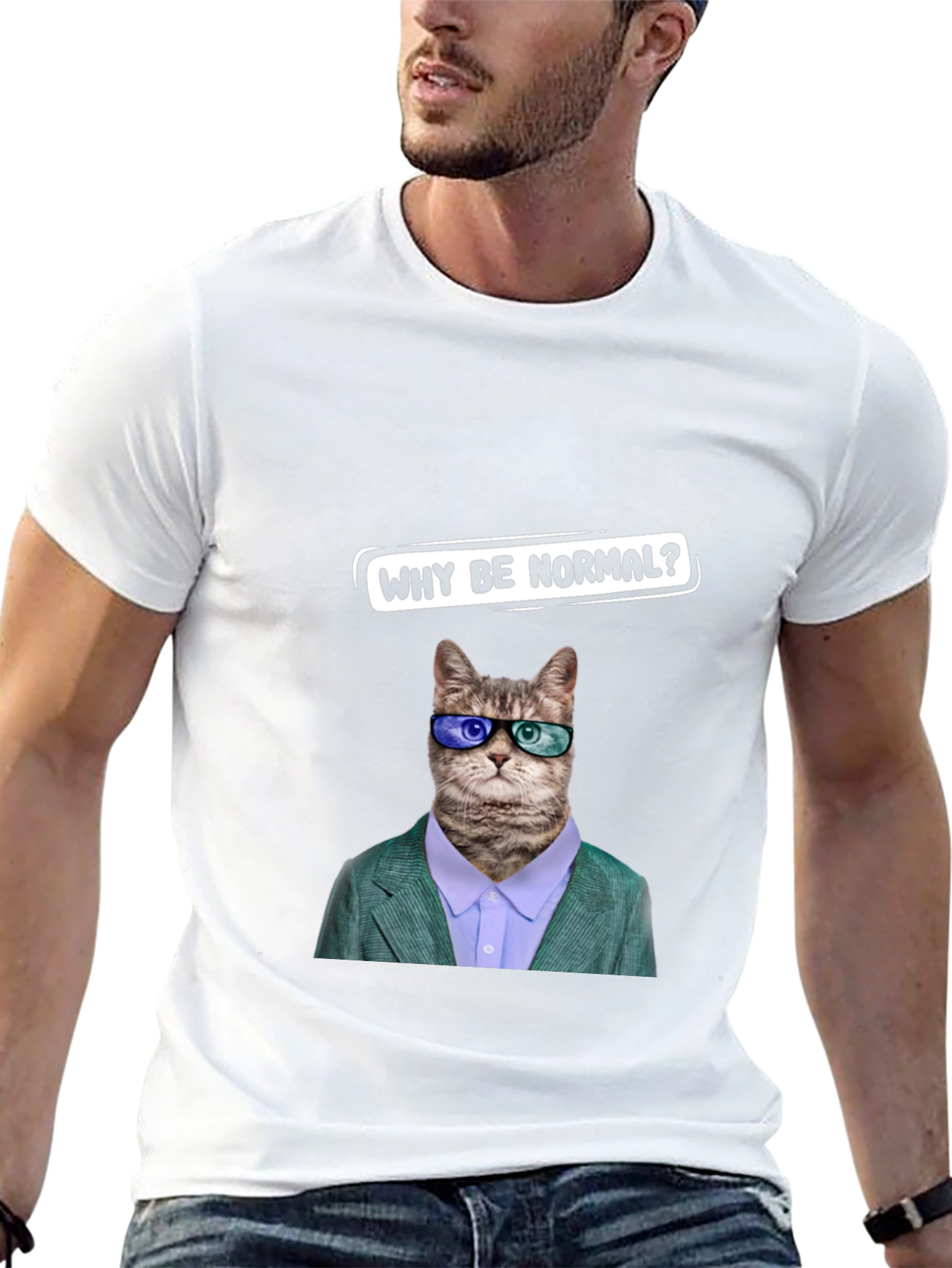 Black Funny Cat T-Shirt - Why Be Normal? view 13