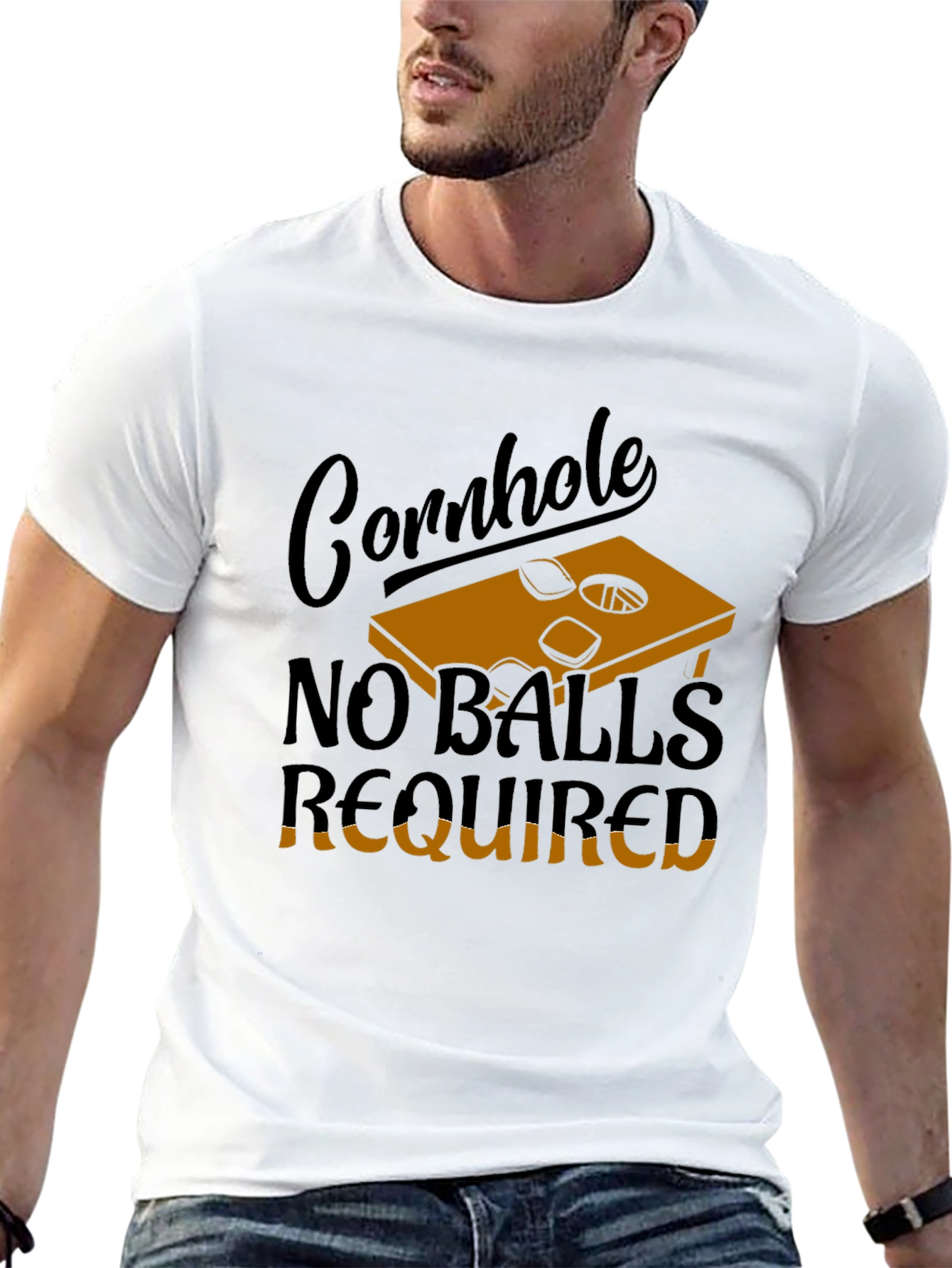 Black Cornhole No Balls Required Graphic Tee view 13