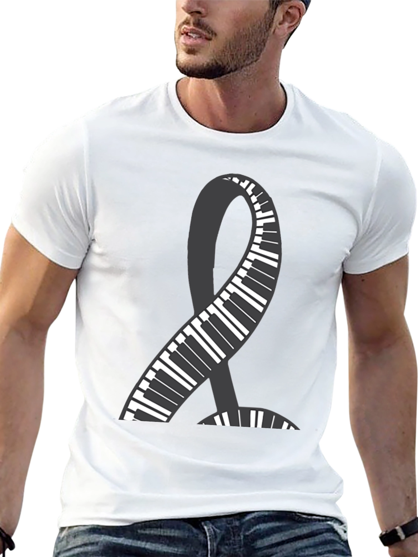Black Piano Ribbon Graphic Tee - Music Lover Shirt view 13