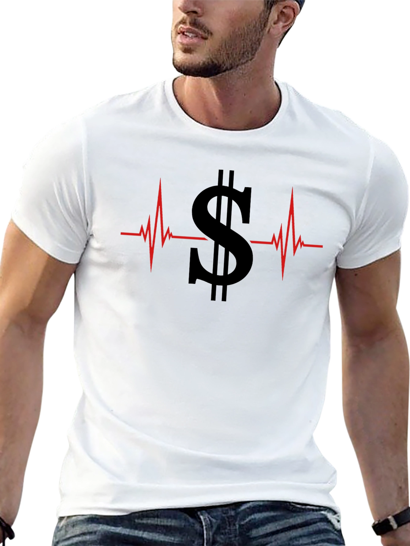 Black Money Heartbeat Graphic Tee - Black Cotton T-Shirt view 13