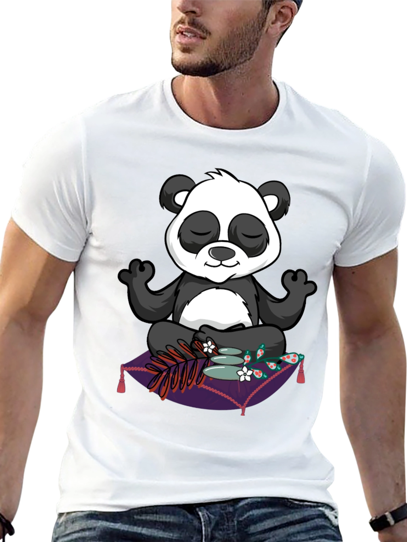 Black Zen Panda T-Shirt: Meditating Panda Design view 13
