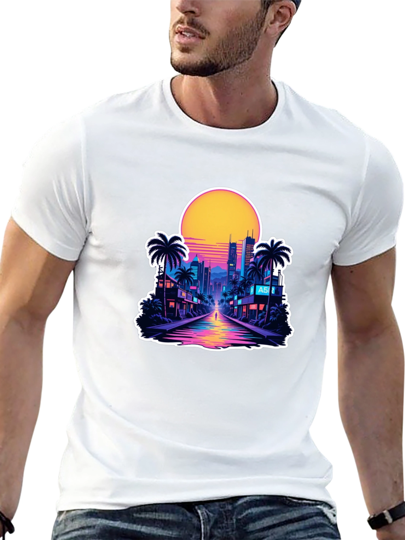 Black Retro Wave Cityscape T-Shirt view 13