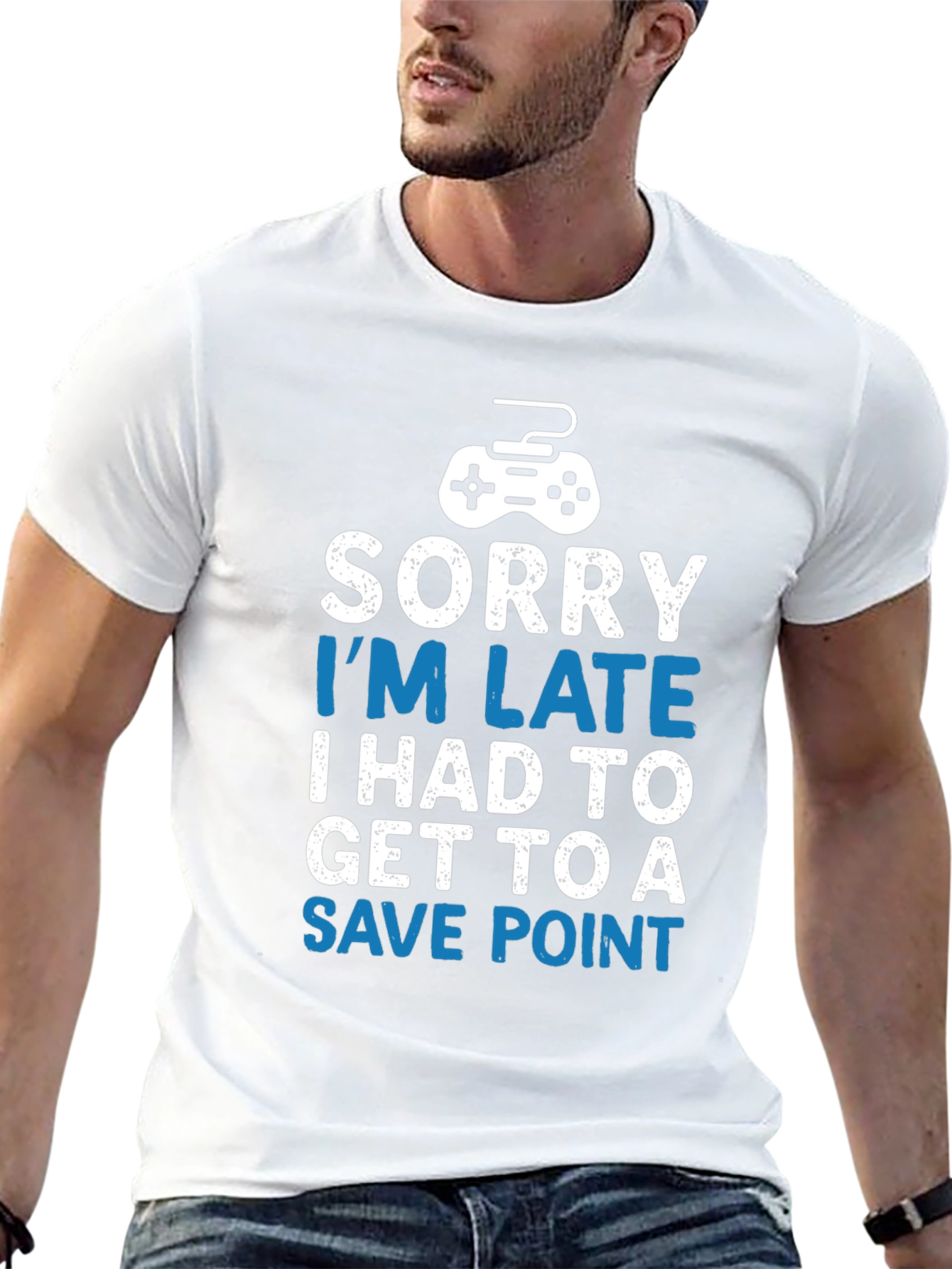 Black Gamer T-Shirt - Sorry I'm Late Save Point - Black view 13
