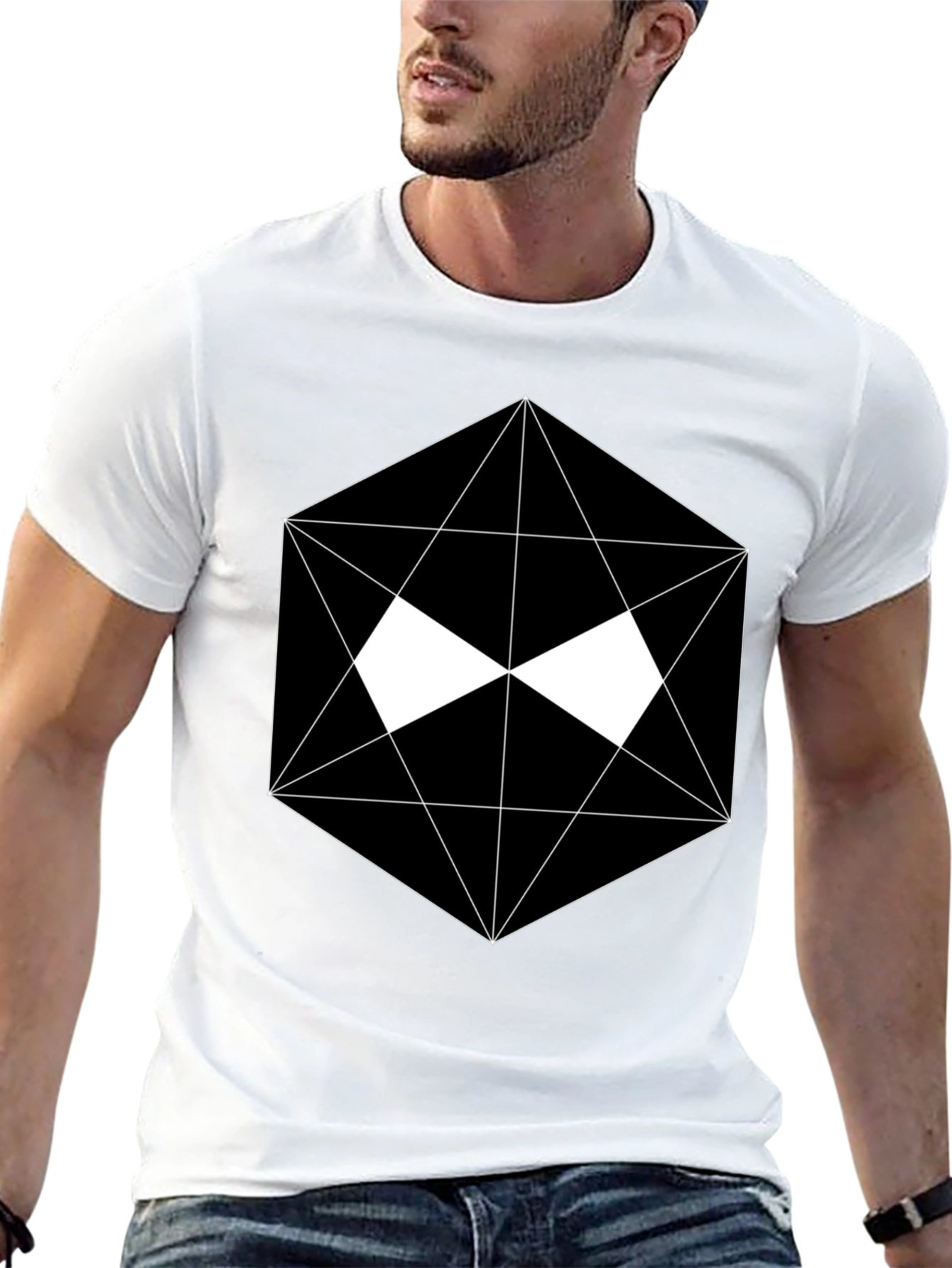 Black Geometric Graphic Black T-Shirt view 13