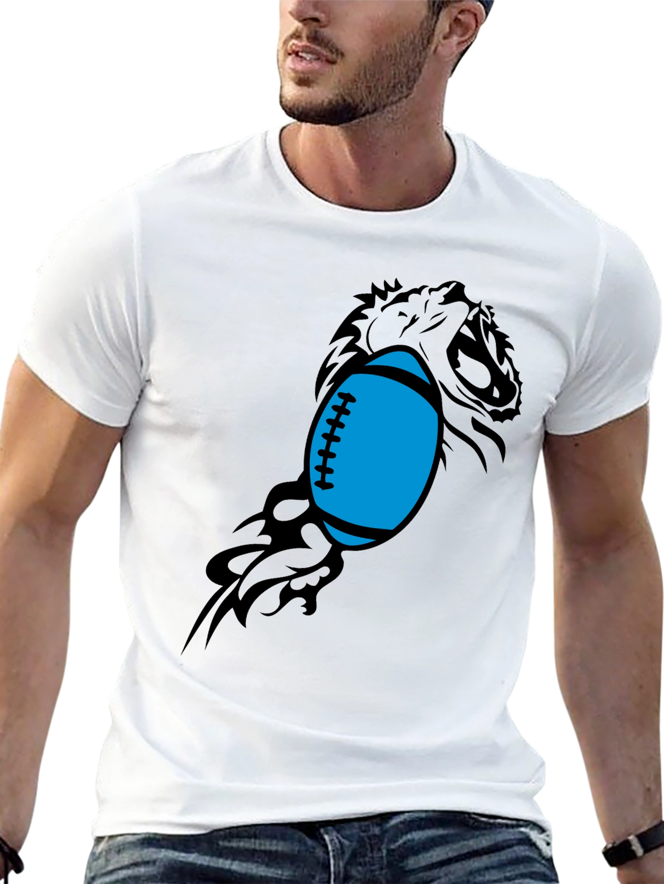 Black Lion Football Graphic Tee - Black Cotton Blend view 13