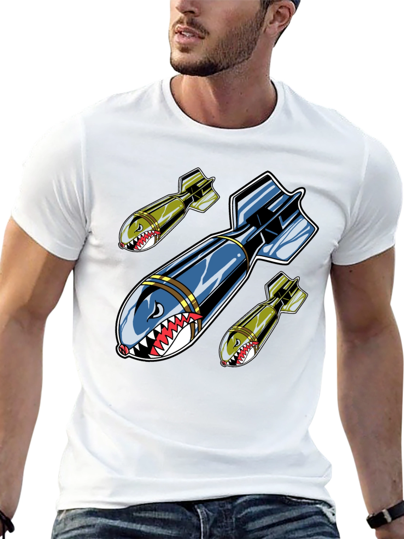 Black Shark Bomber T-Shirt - Black Graphic Tee view 13