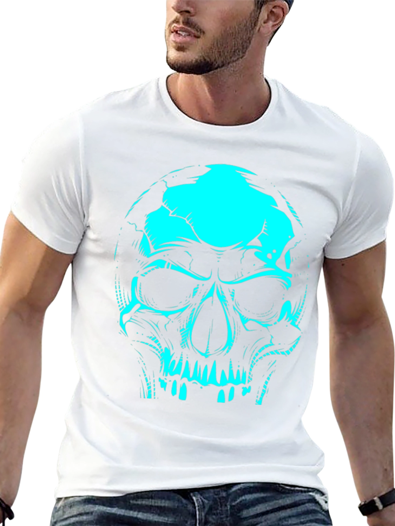 Black Skull Graphic Tee - Black Cotton T-Shirt view 13
