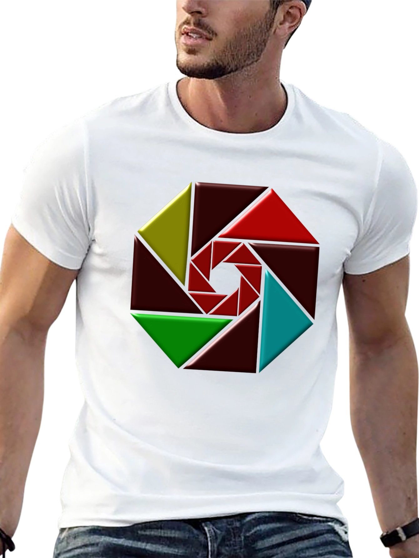 Black Geometric Design Black T-Shirt view 13