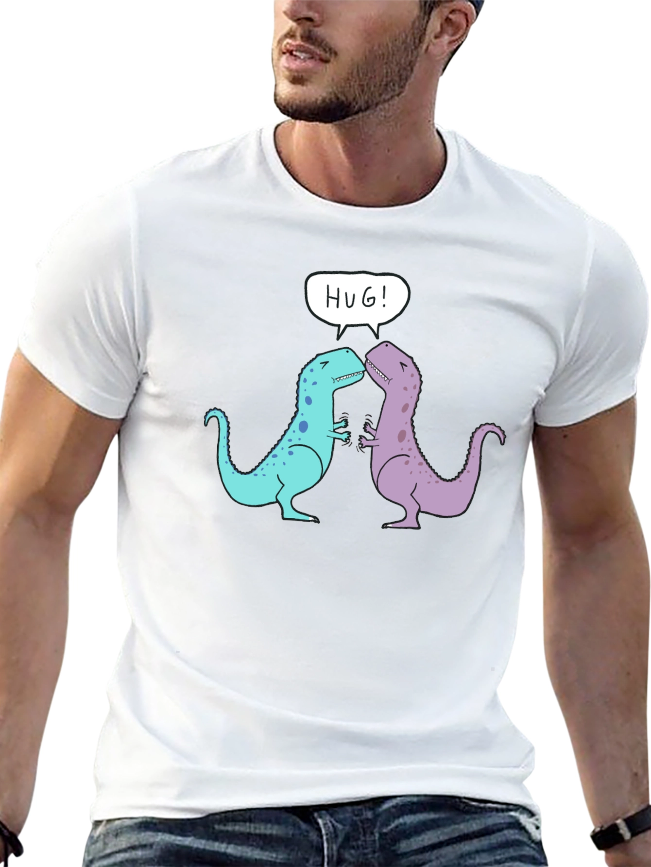 Black Dino Hug T-Shirt - Cute Cartoon Dinosaur Graphic Tee view 13