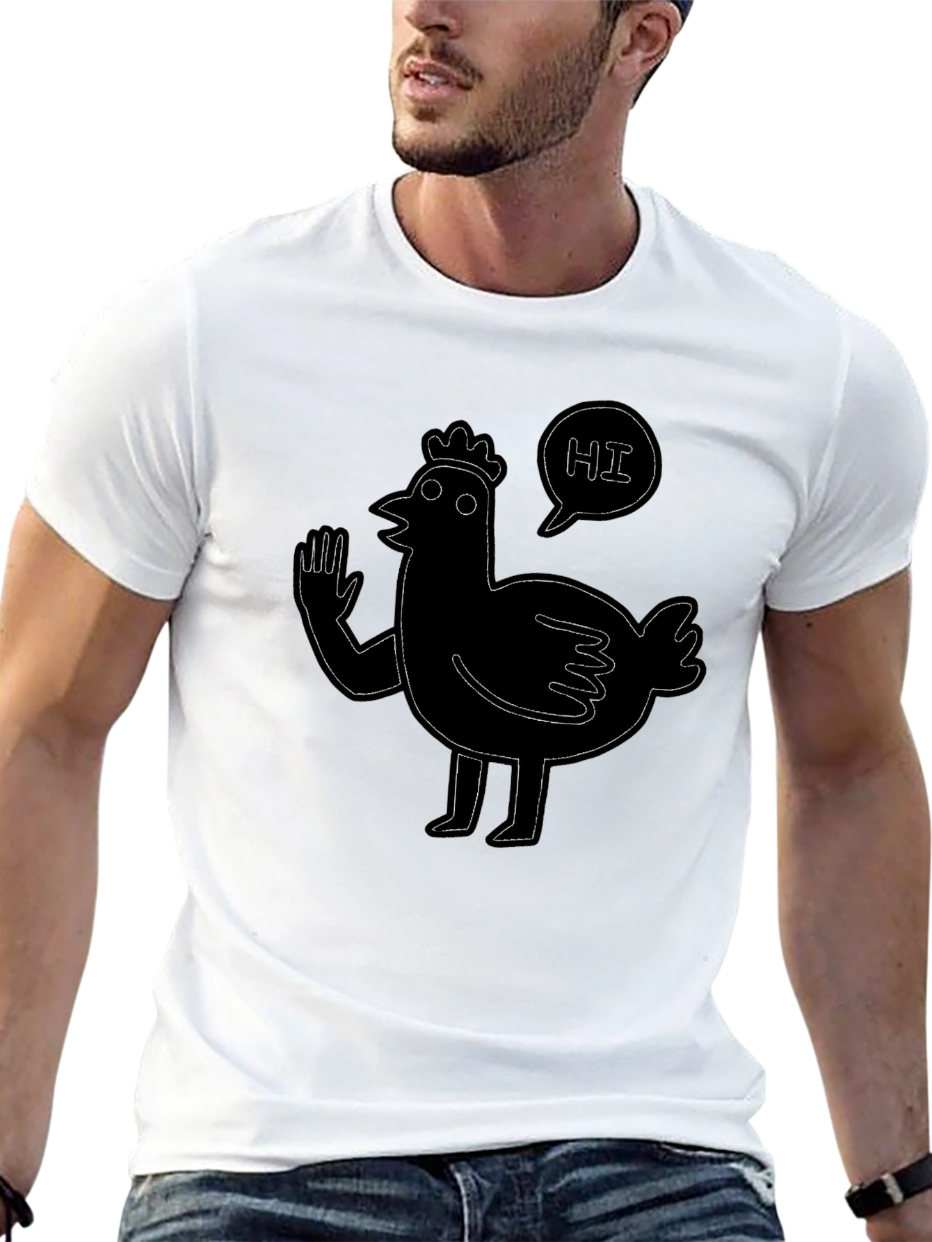 Black Funny Chicken Hi Graphic Black T-Shirt view 13