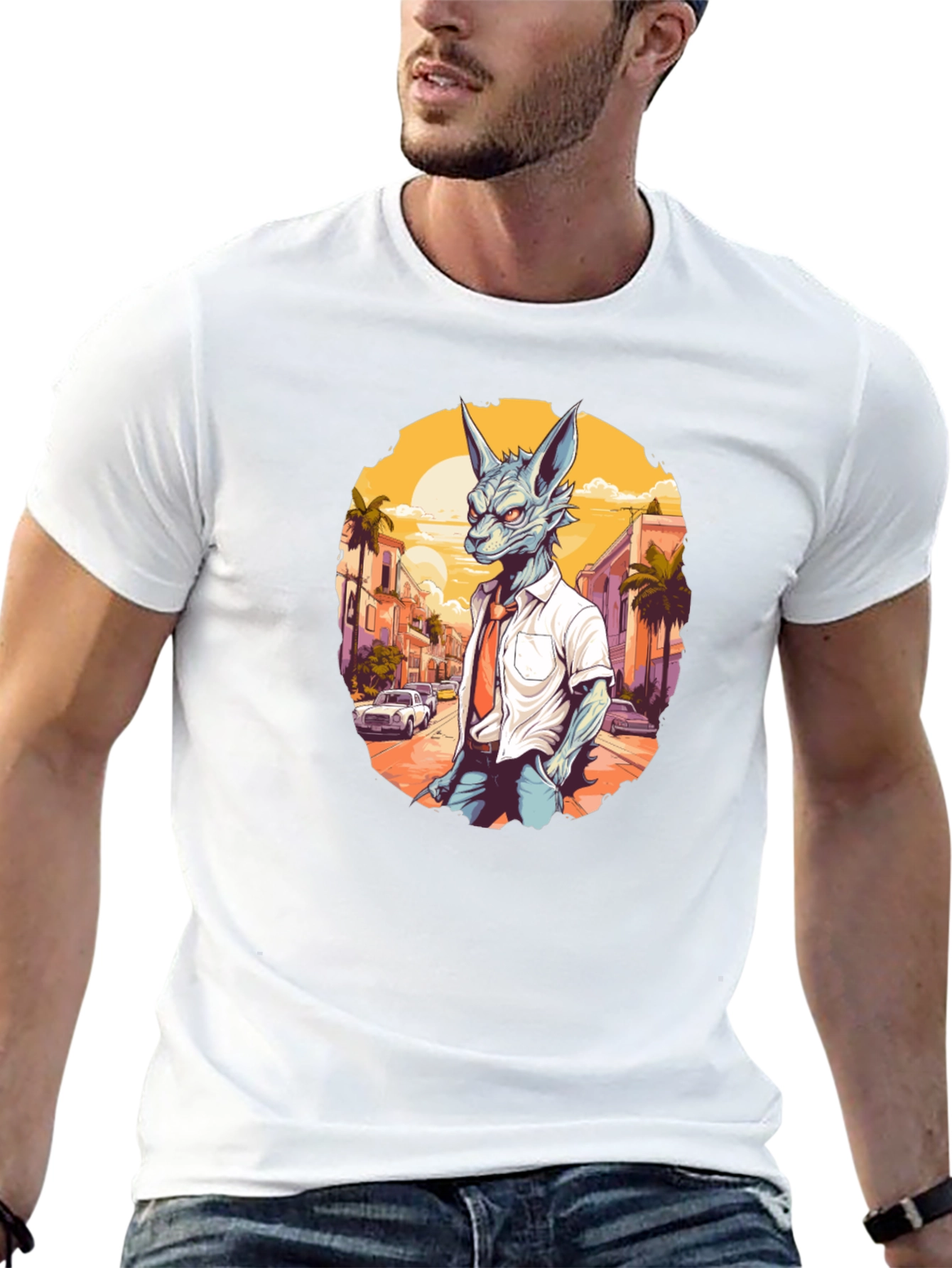 Black Anthropomorphic Wolf in Suit Graphic Tee view 13