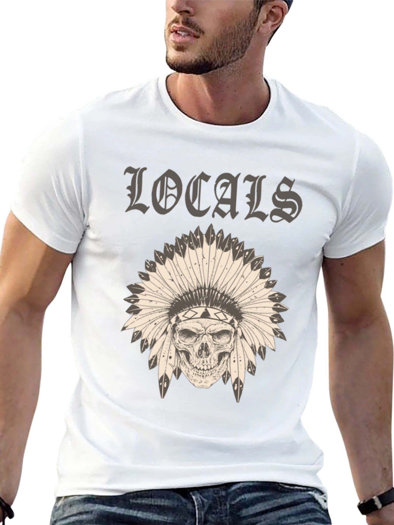 Black Locals Headdress Skull Graphic Tee - Unique Design view 13