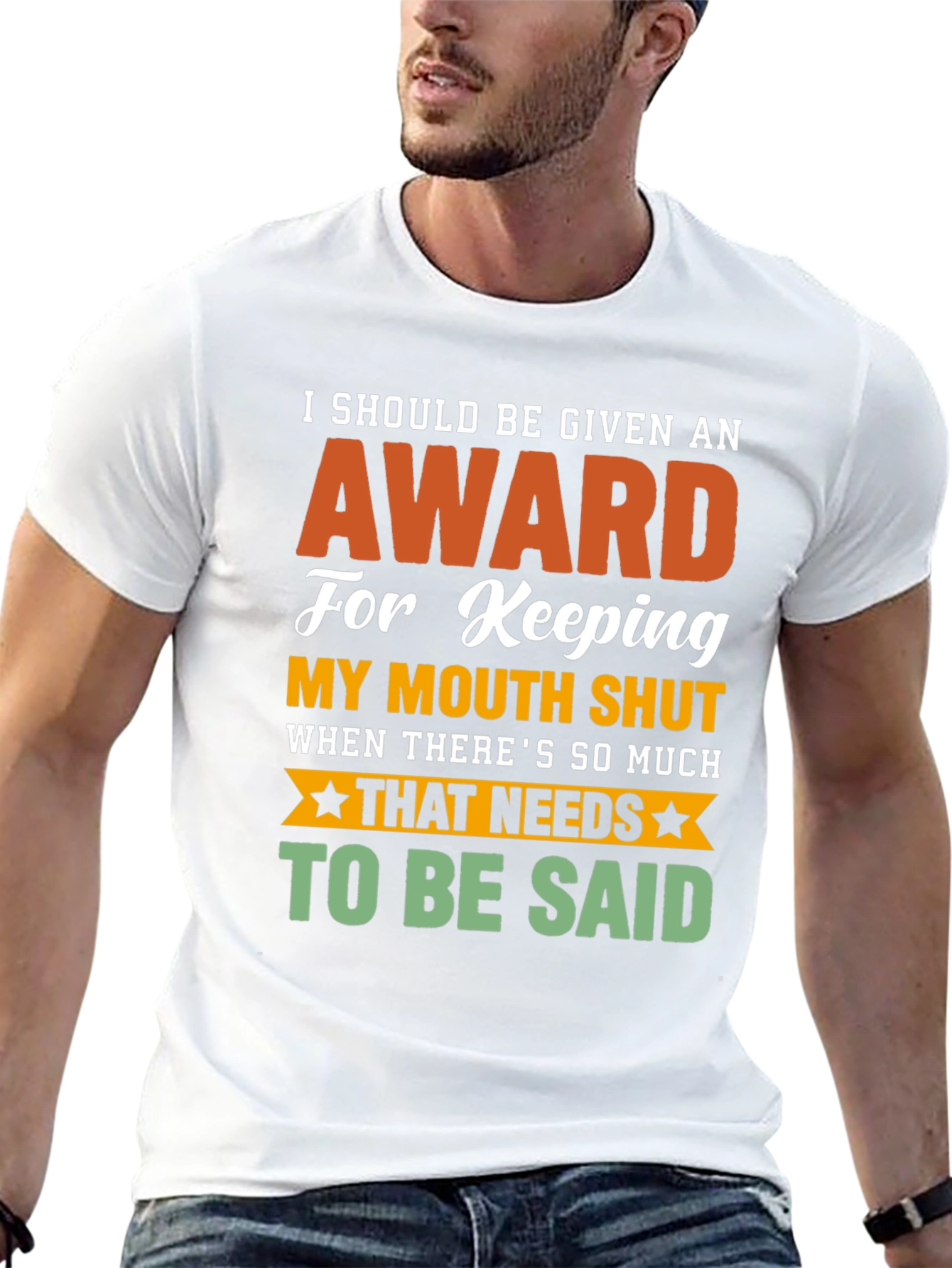 Funny Award Keeping Mouth Shut Graphic T-Shirt - 13