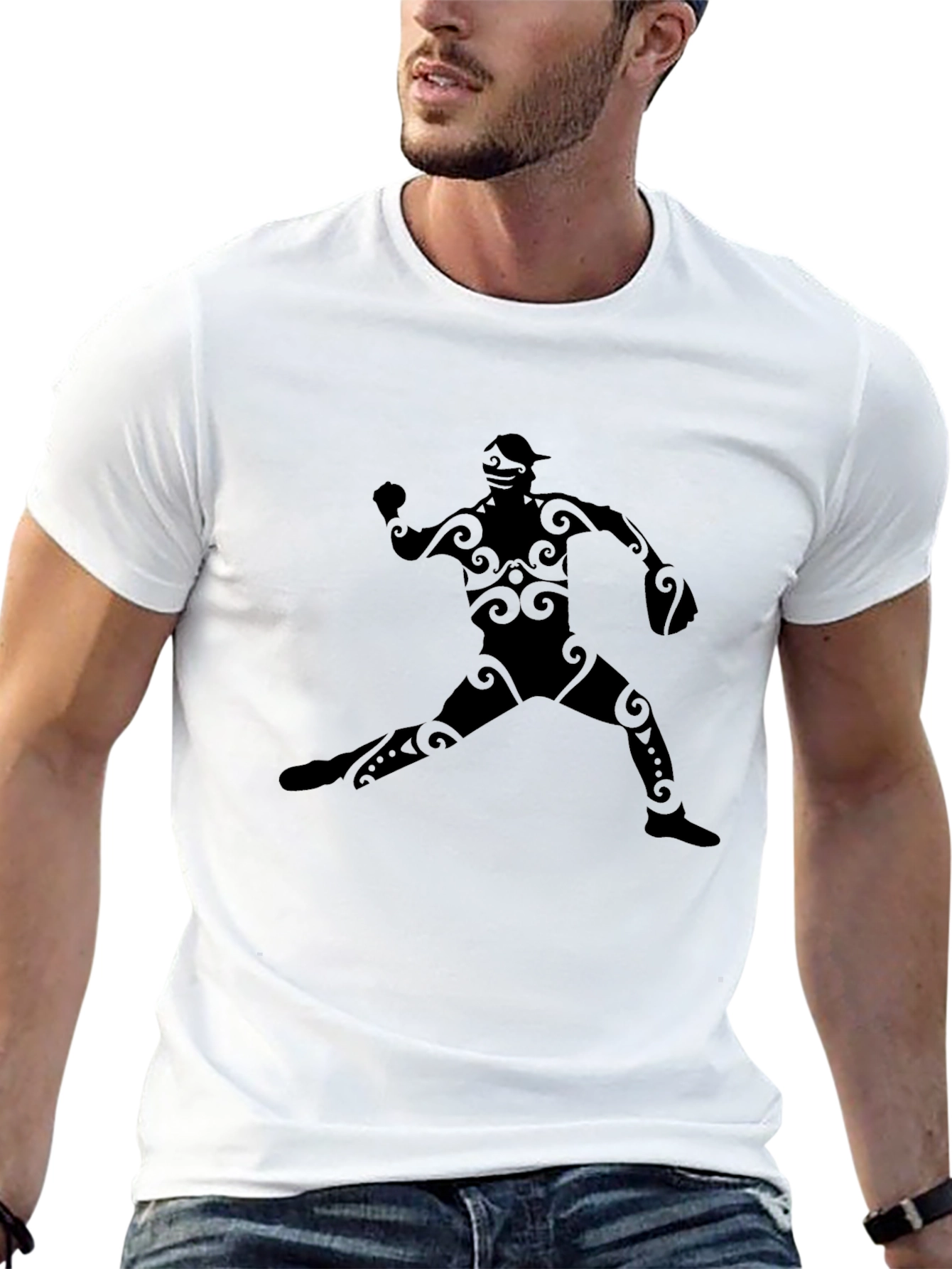 Black Tribal Baseball Player Graphic Tee - Black view 13