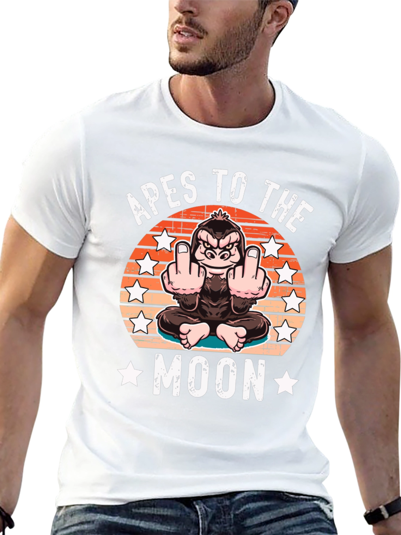 Black Apes to the Moon Funny Graphic T-Shirt view 13