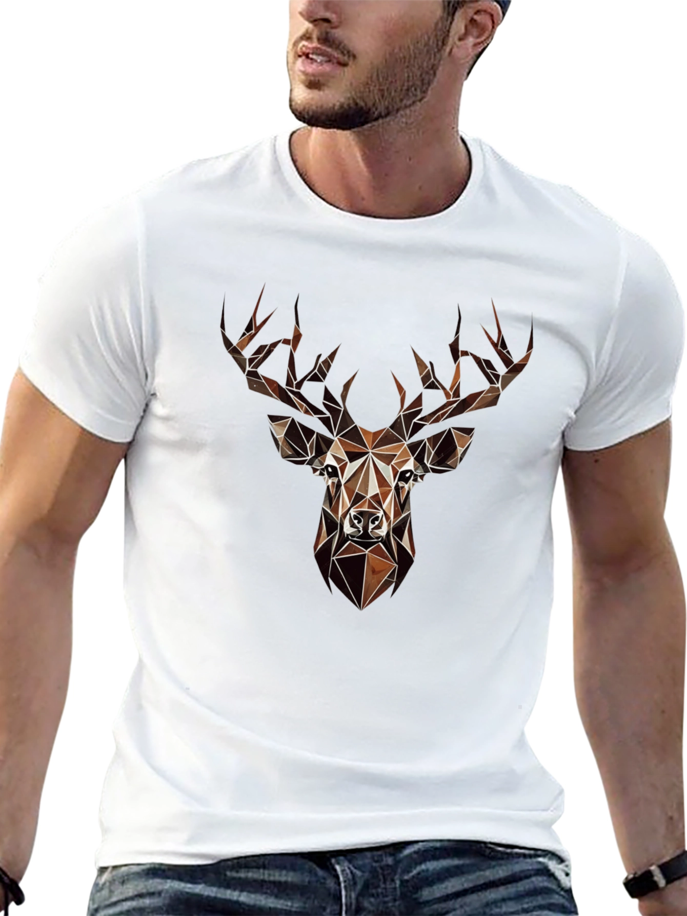 Black Geometric Deer Graphic Tee - Modern Animal Print Shirt view 13