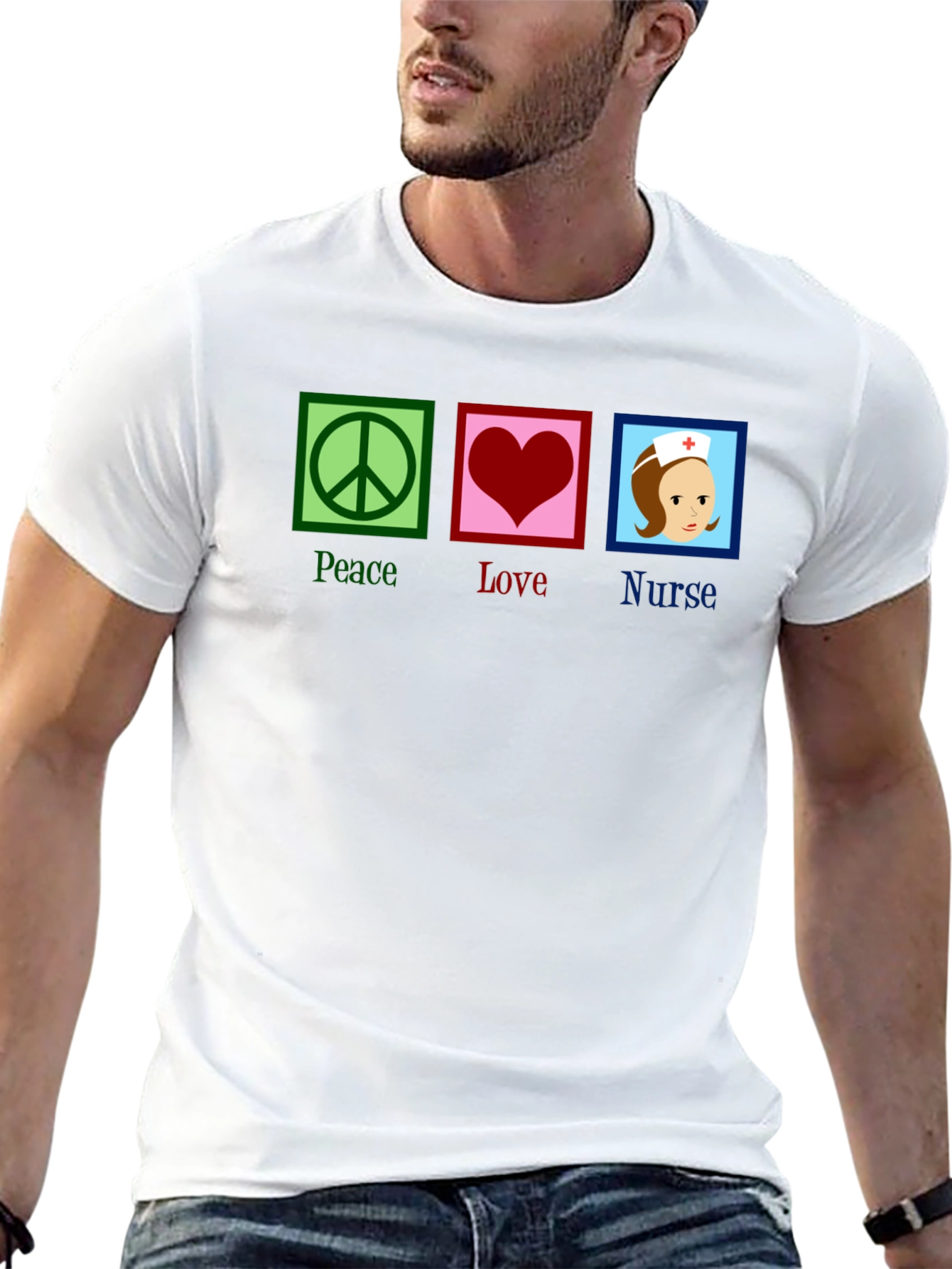 Black Peace Love Nurse T-Shirt - Black Cotton Tee view 13