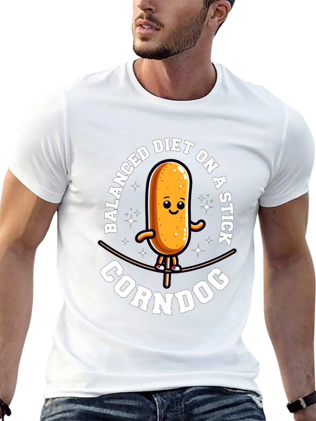 Black Funny Balanced Diet Corn Dog Graphic Tee view 13