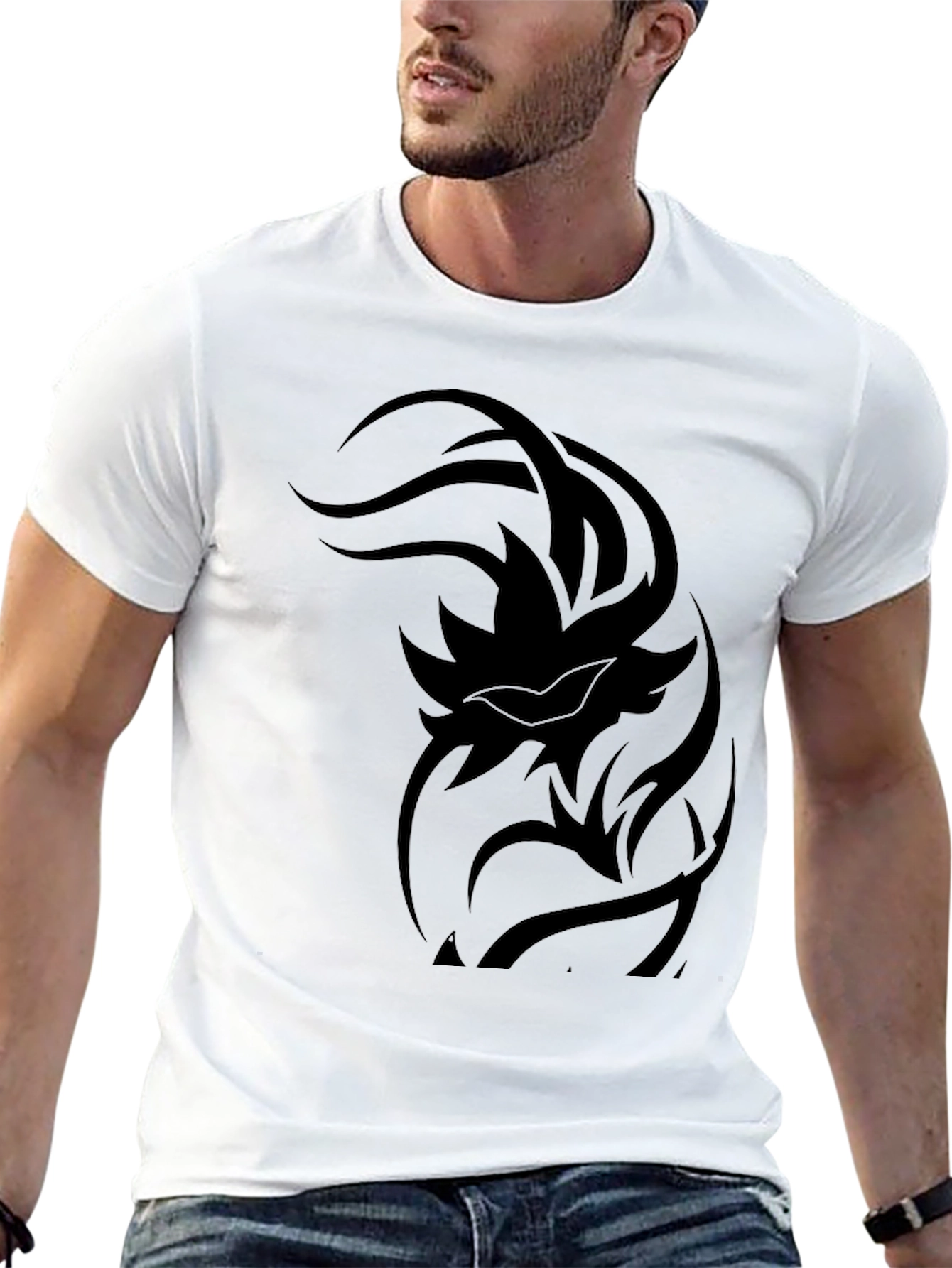 Black Tribal Print Men's Black T-Shirt view 13