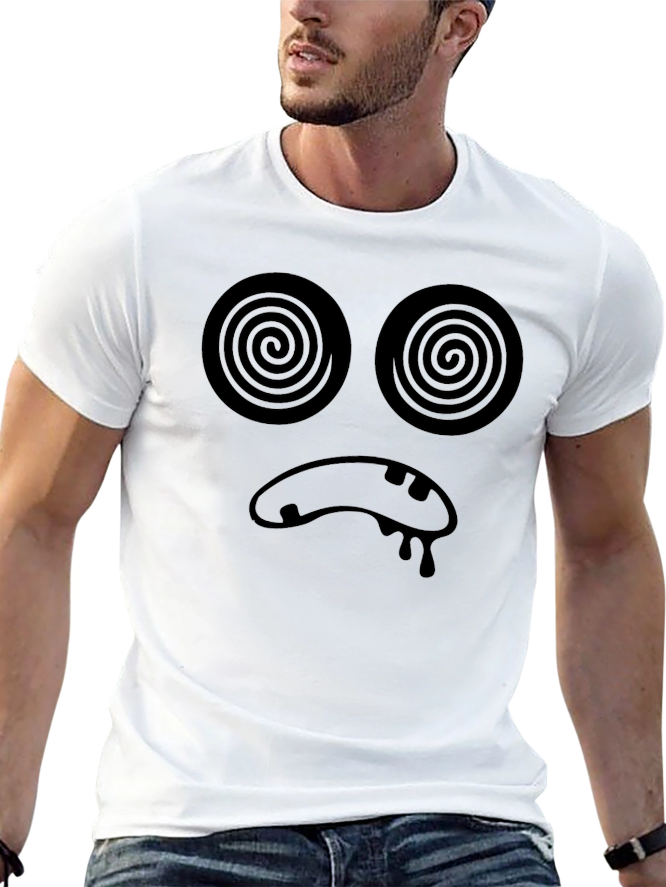 Black Hypnotic Face Graphic T-Shirt - Black Crew Neck view 13
