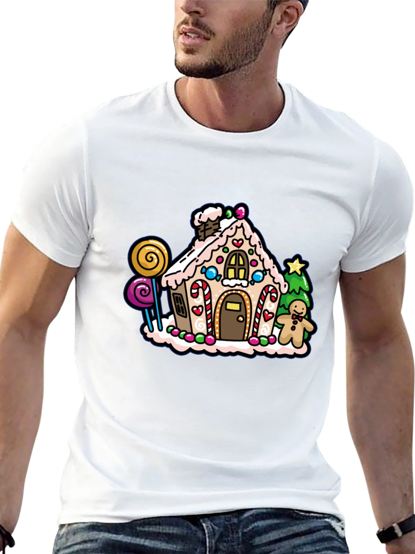 Black Gingerbread House Graphic Tee - Festive Holiday Shirt view 13