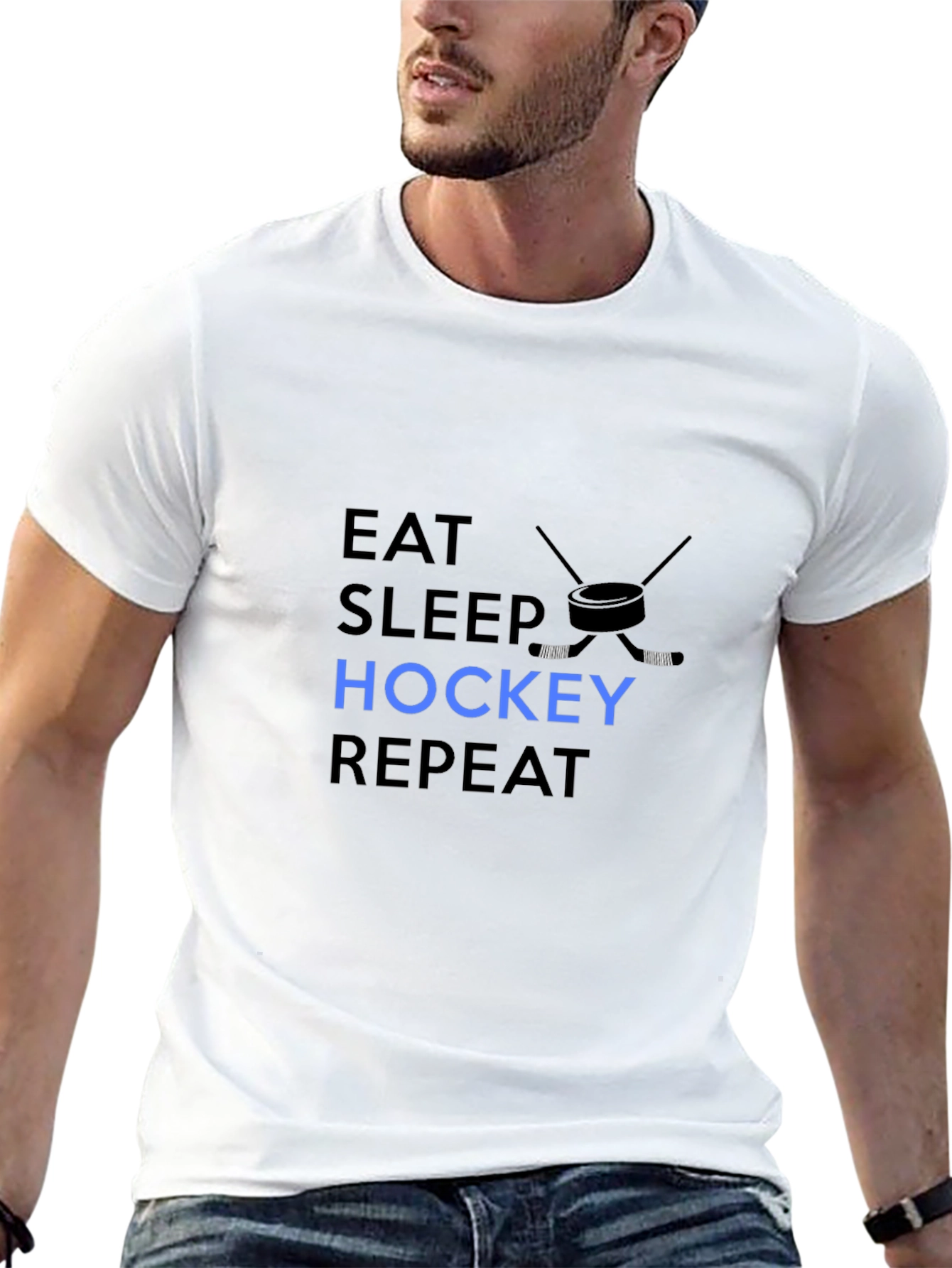 Black Eat Sleep Hockey Repeat - Men's Black T-Shirt view 13
