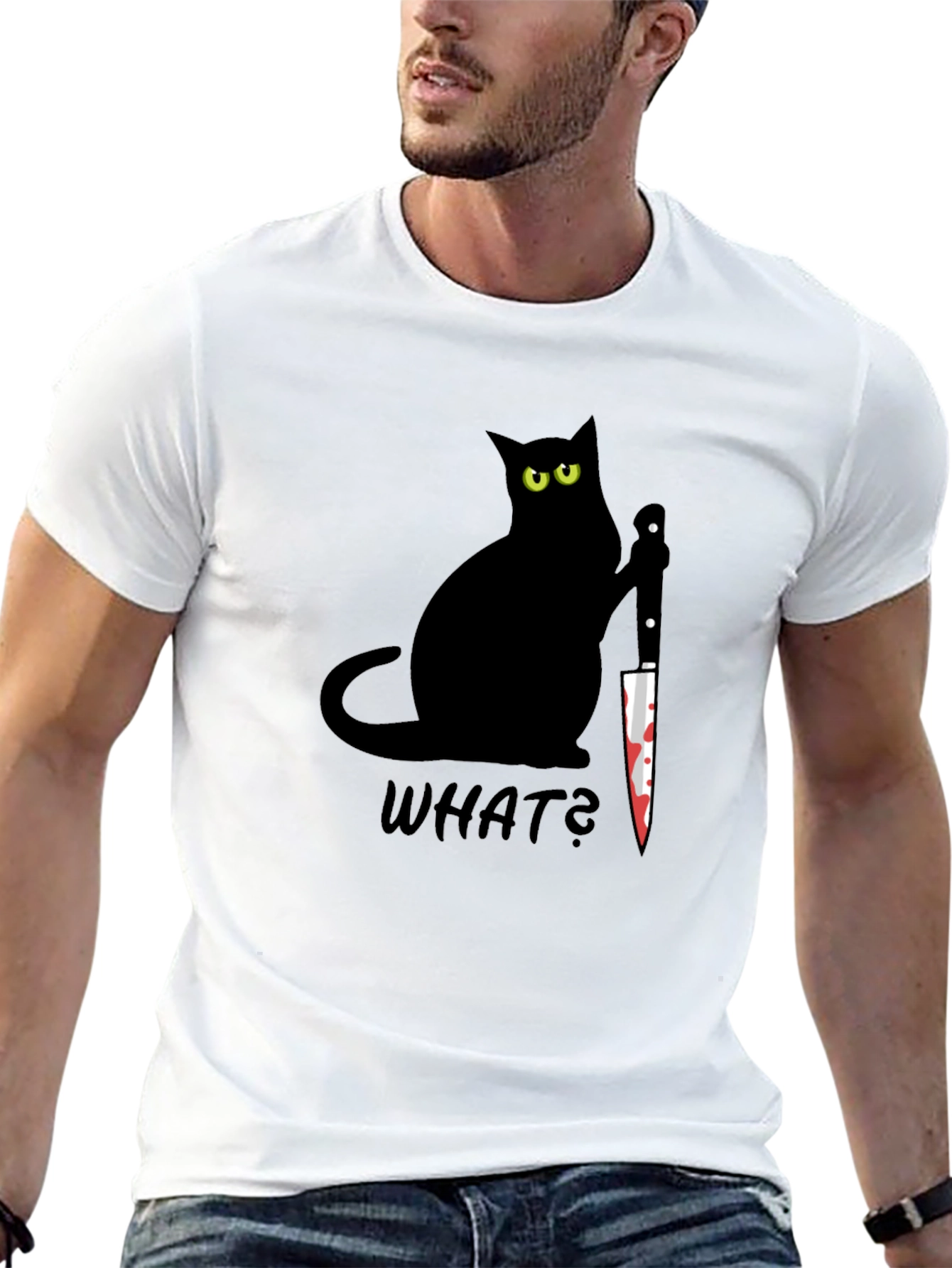 Black Black Cat What? Bloody Knife Graphic Tee view 13