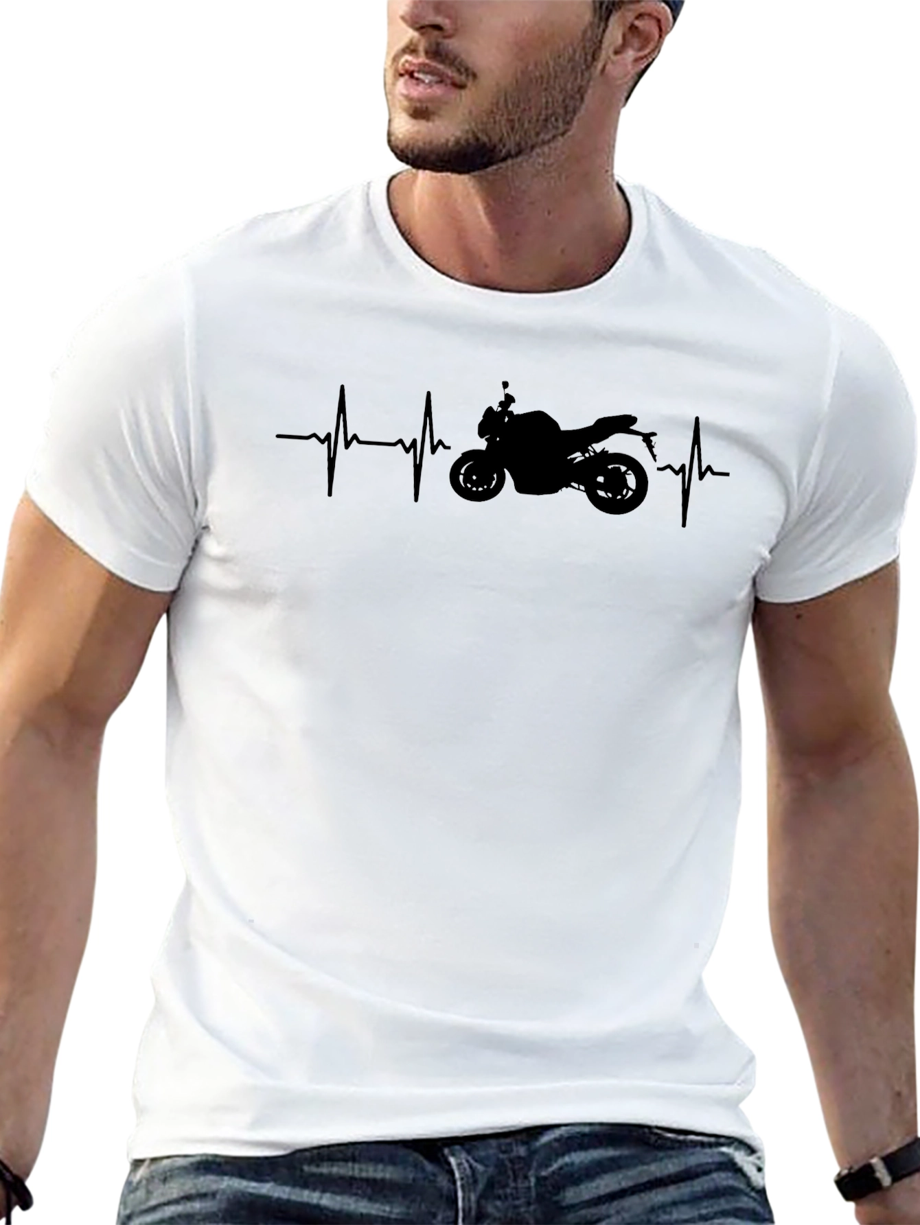 Black Motorcycle Heartbeat T-Shirt - Ride in Style! view 13