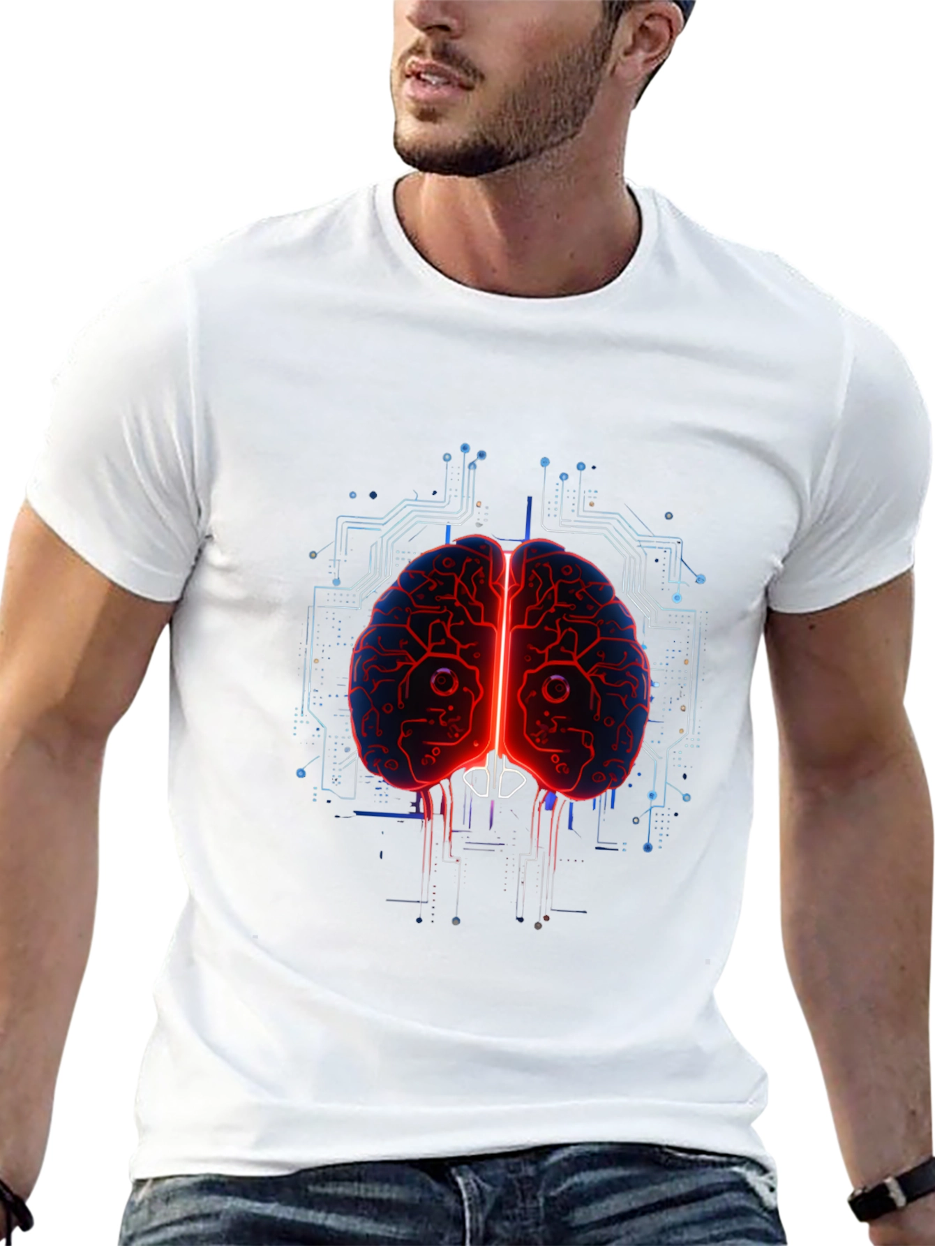 Black Tech Brain Graphic Tee - Black Cotton Blend view 13
