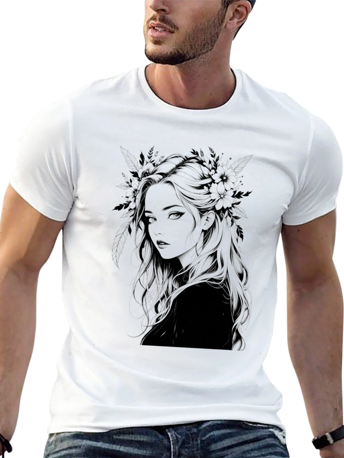 Black Dark Floral Woman Graphic Print Tee view 13