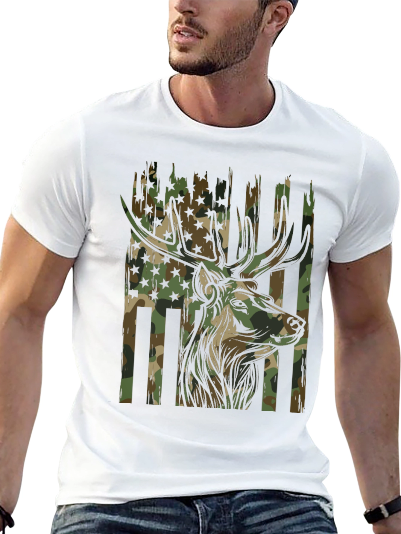 Black Camouflage Deer Graphic Tee - Men's Black T-Shirt view 13