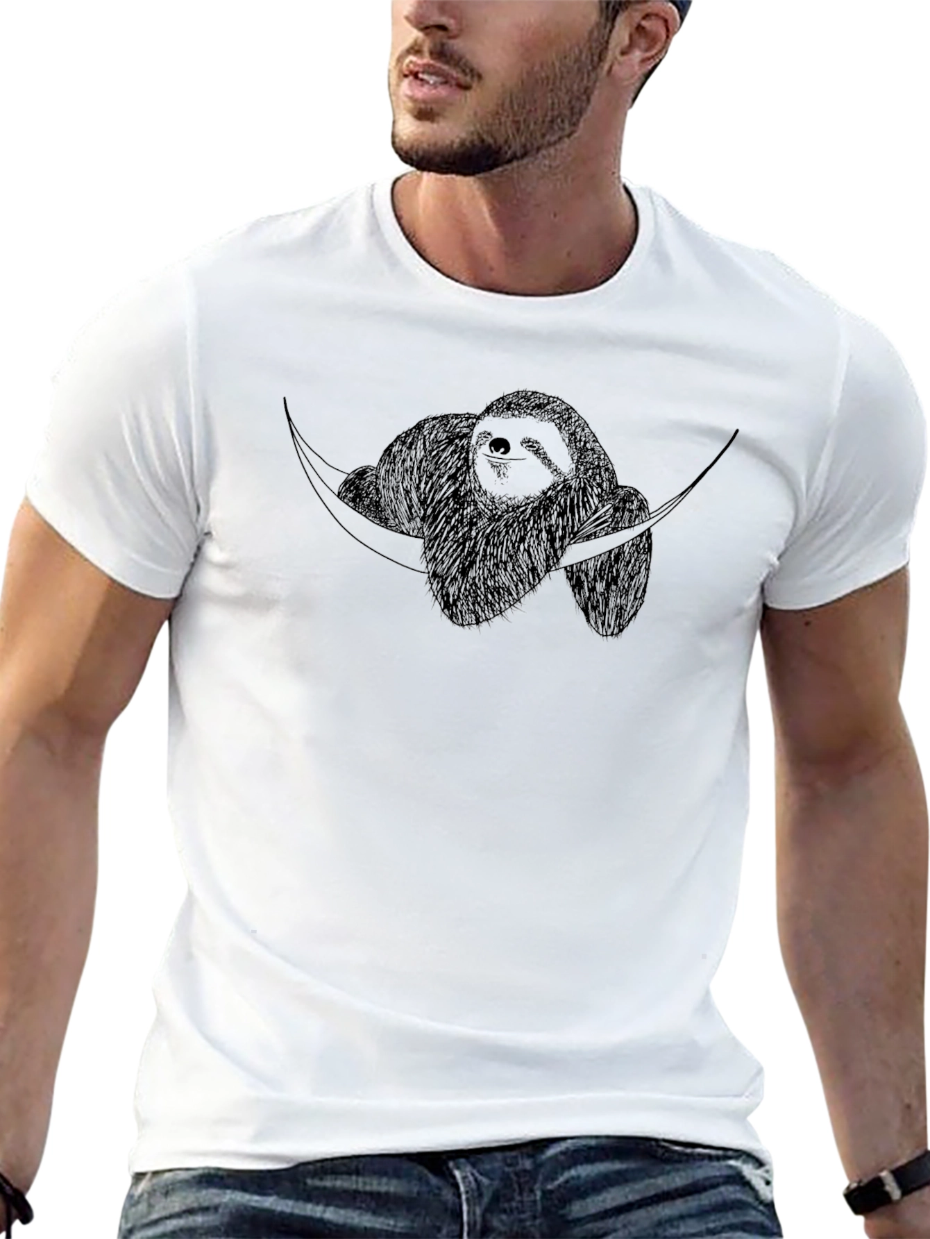 Black Sloth Hammock Graphic T-Shirt - Relaxed Style view 13