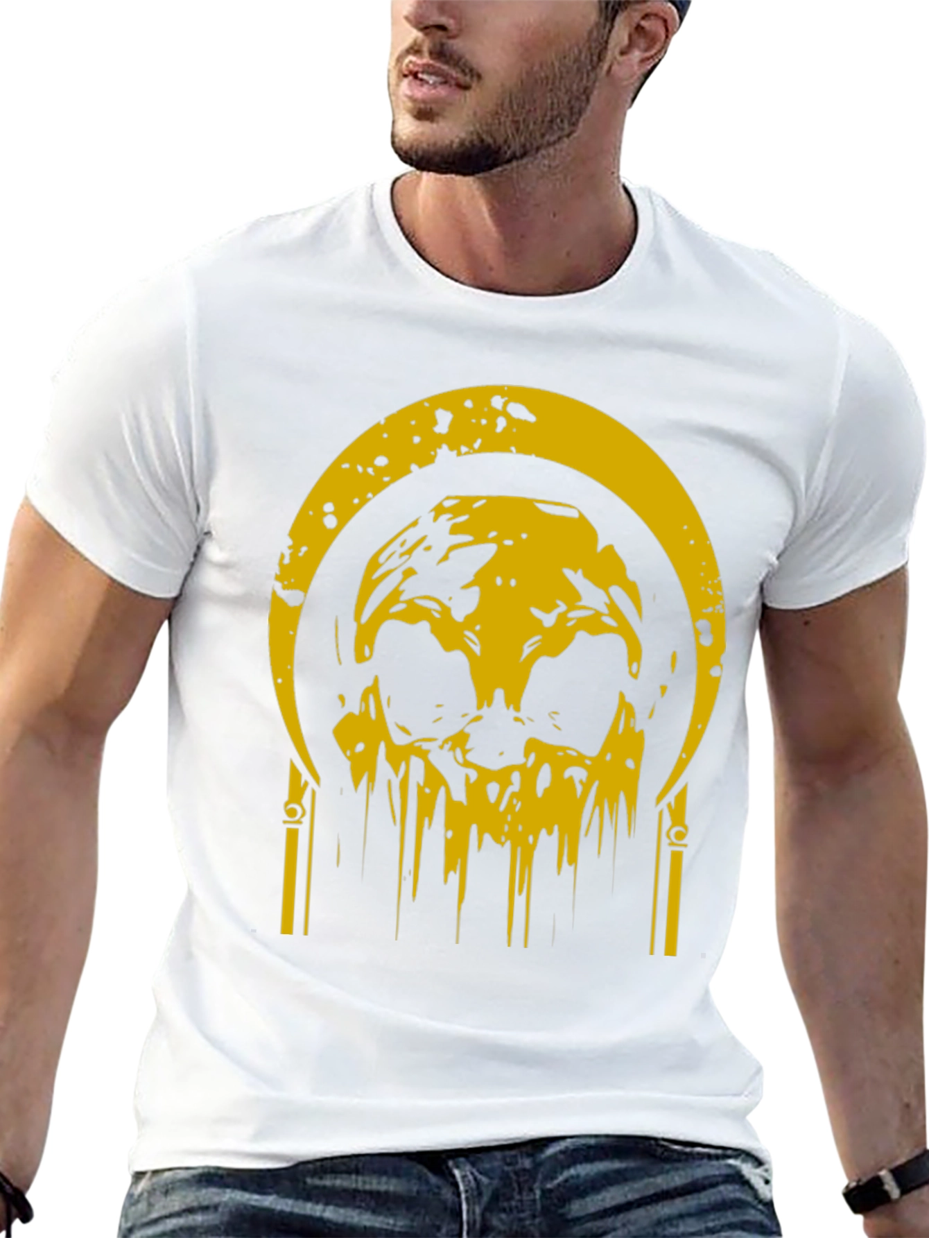 Black Black T-Shirt with Golden Skull Graphic view 13