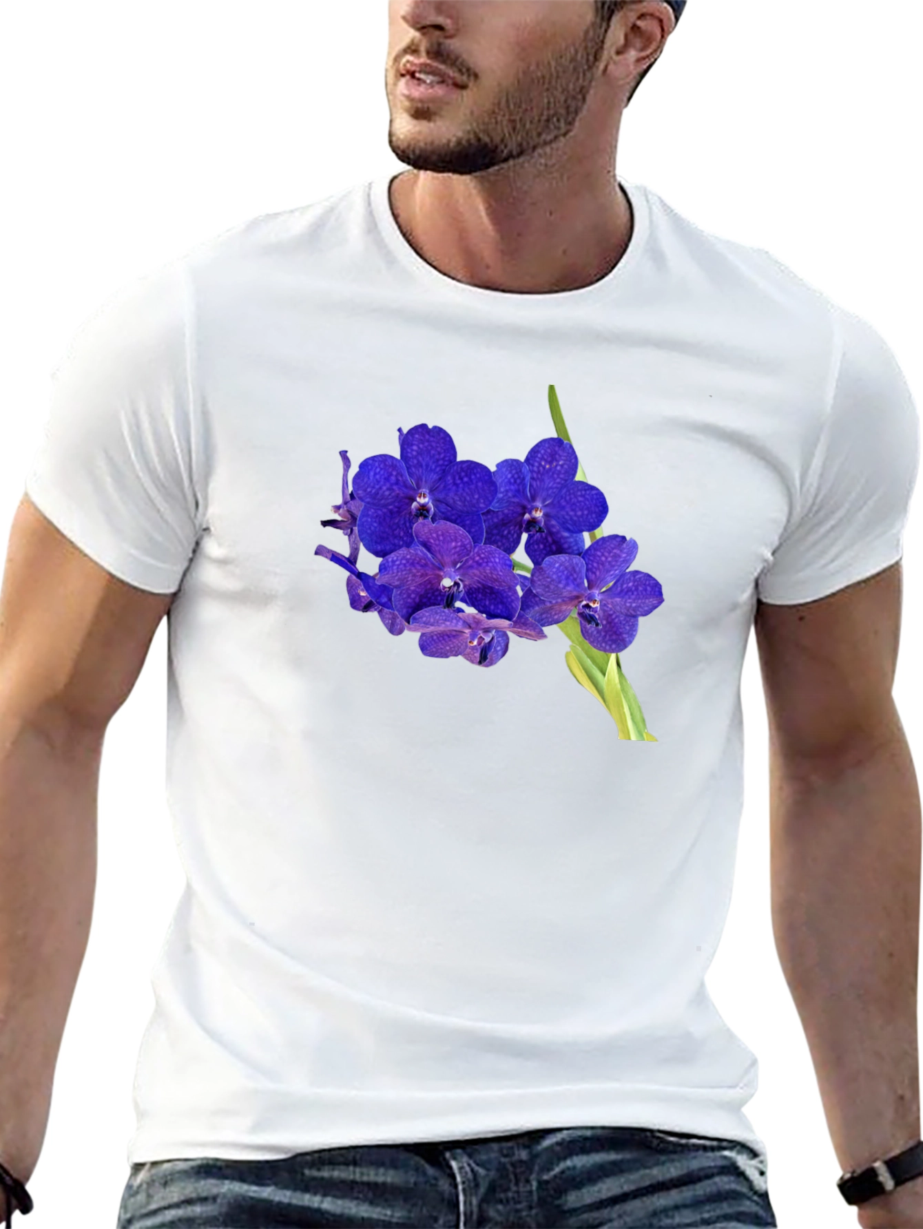 Black Floral Graphic Tee - Stylish Orchid Design view 13