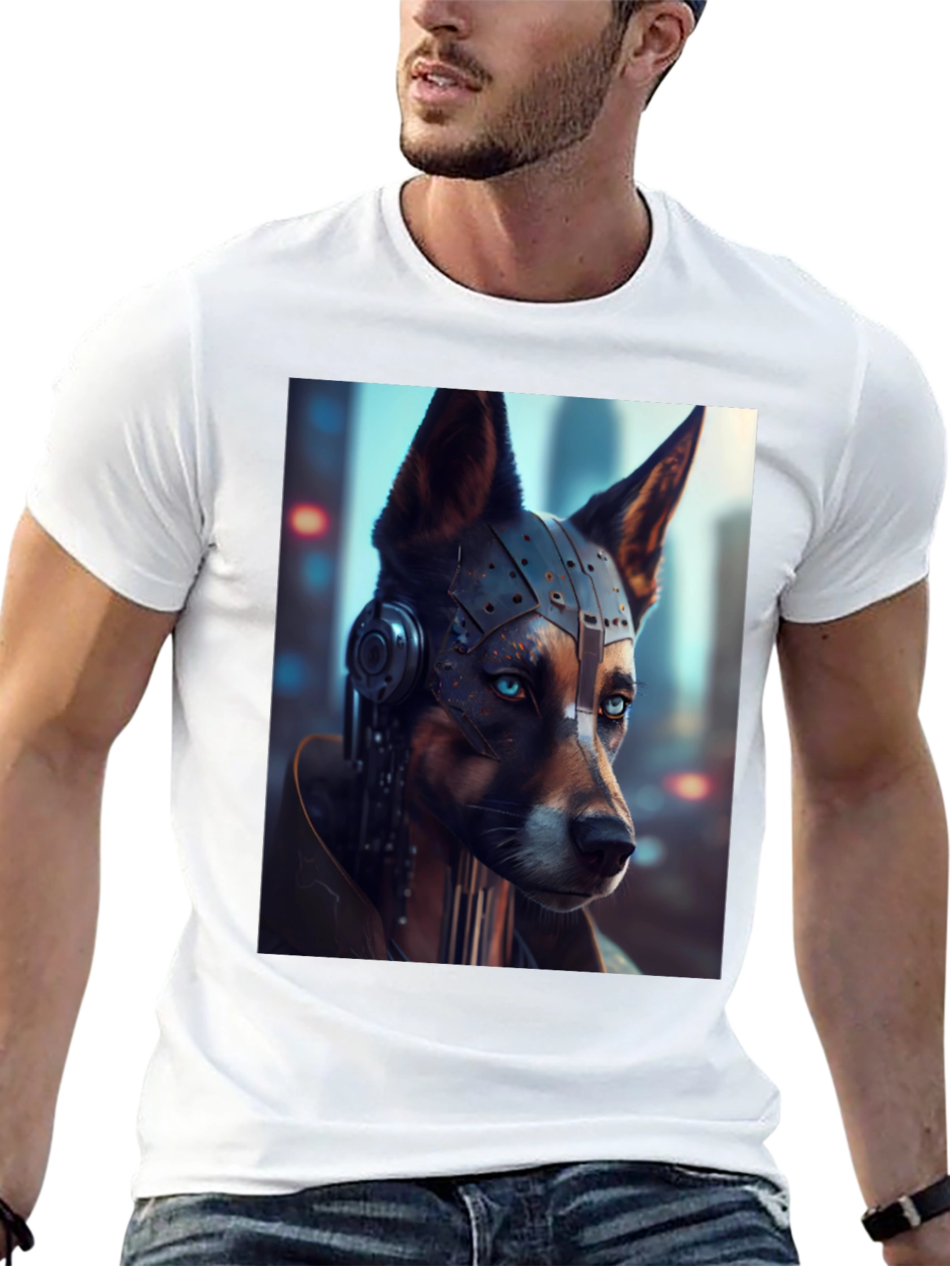 Black Cyberpunk Dog Graphic T-Shirt view 13