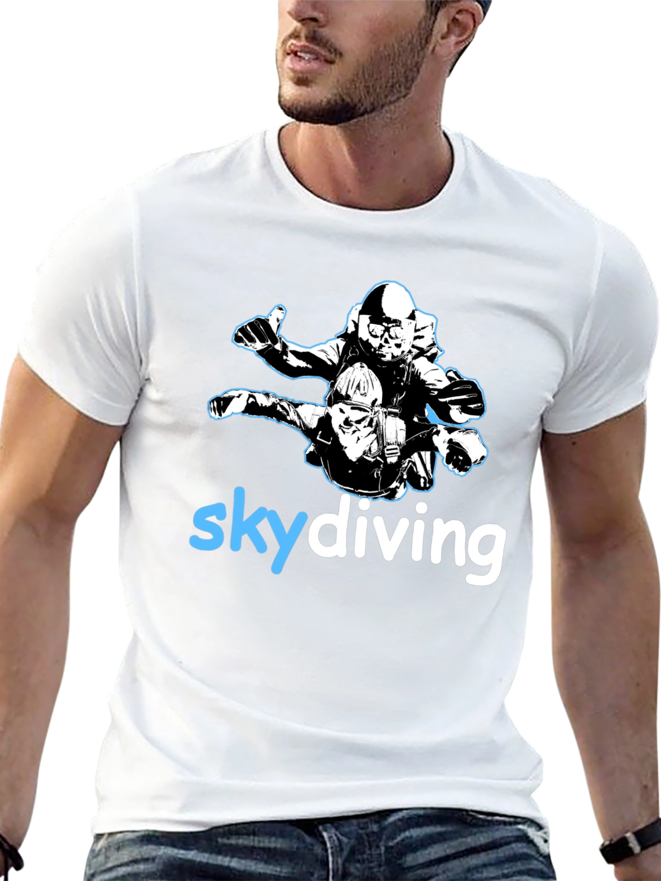 Black Skydiving T-Shirt: Tandem Jump Graphic Tee - Black view 13
