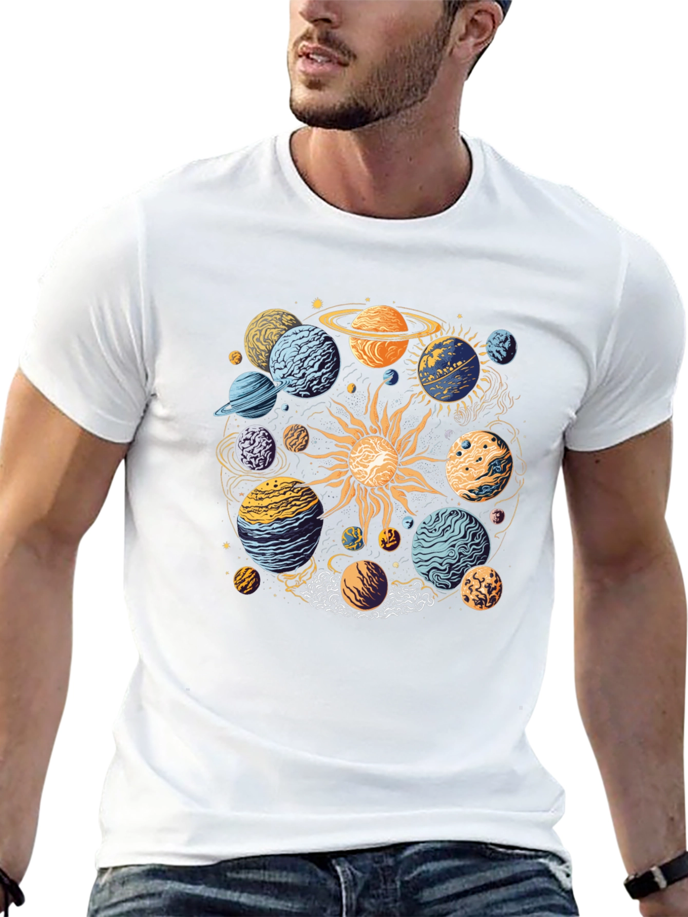 Black Planetary System Graphic T-Shirt - Black Cotton Tee view 13