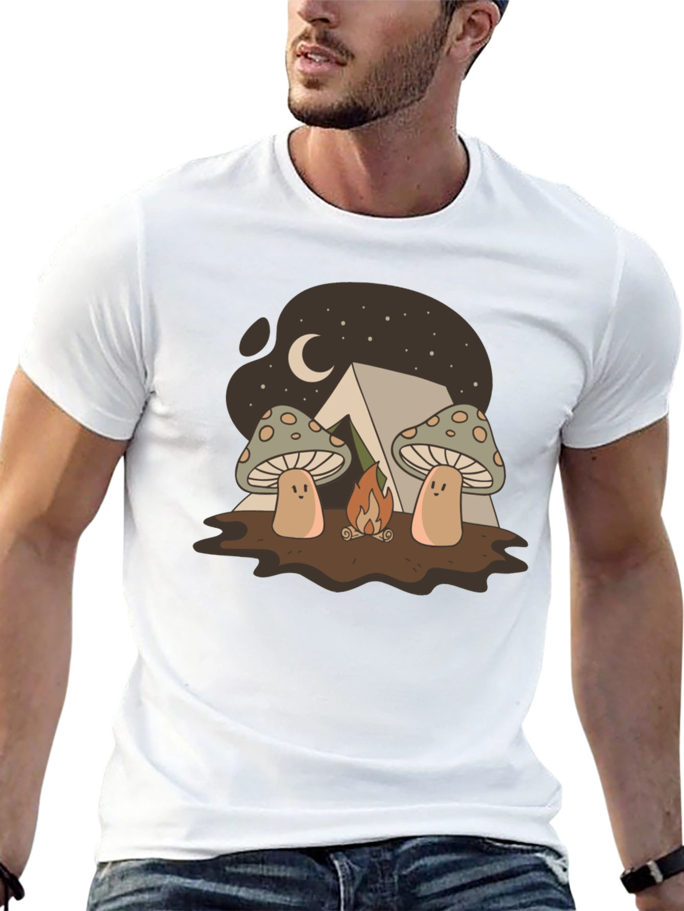 Black Mushroom Campfire Graphic T-Shirt - Nature Lover Tee view 13