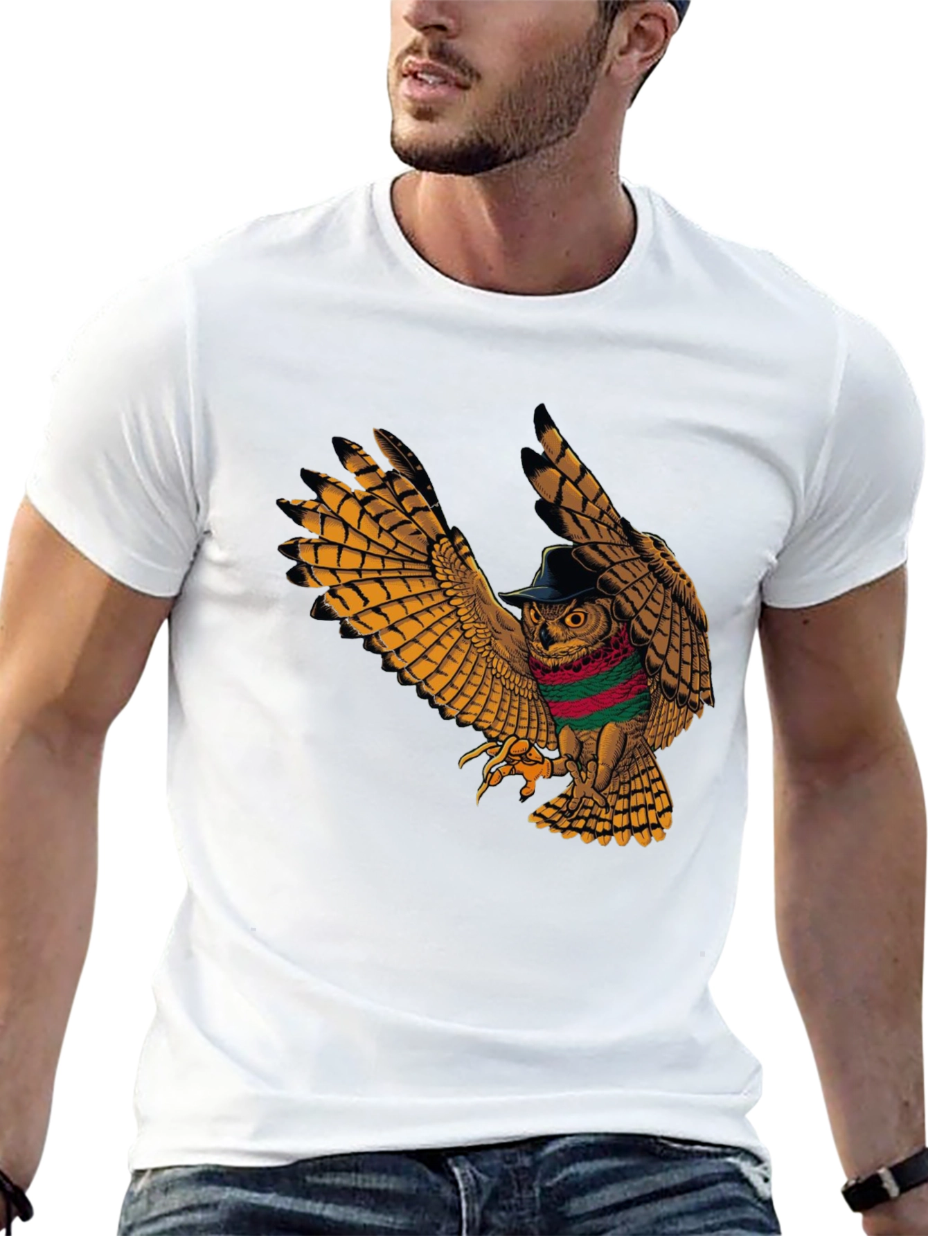 Black Owl in Hat Graphic Tee - Unique Print view 13