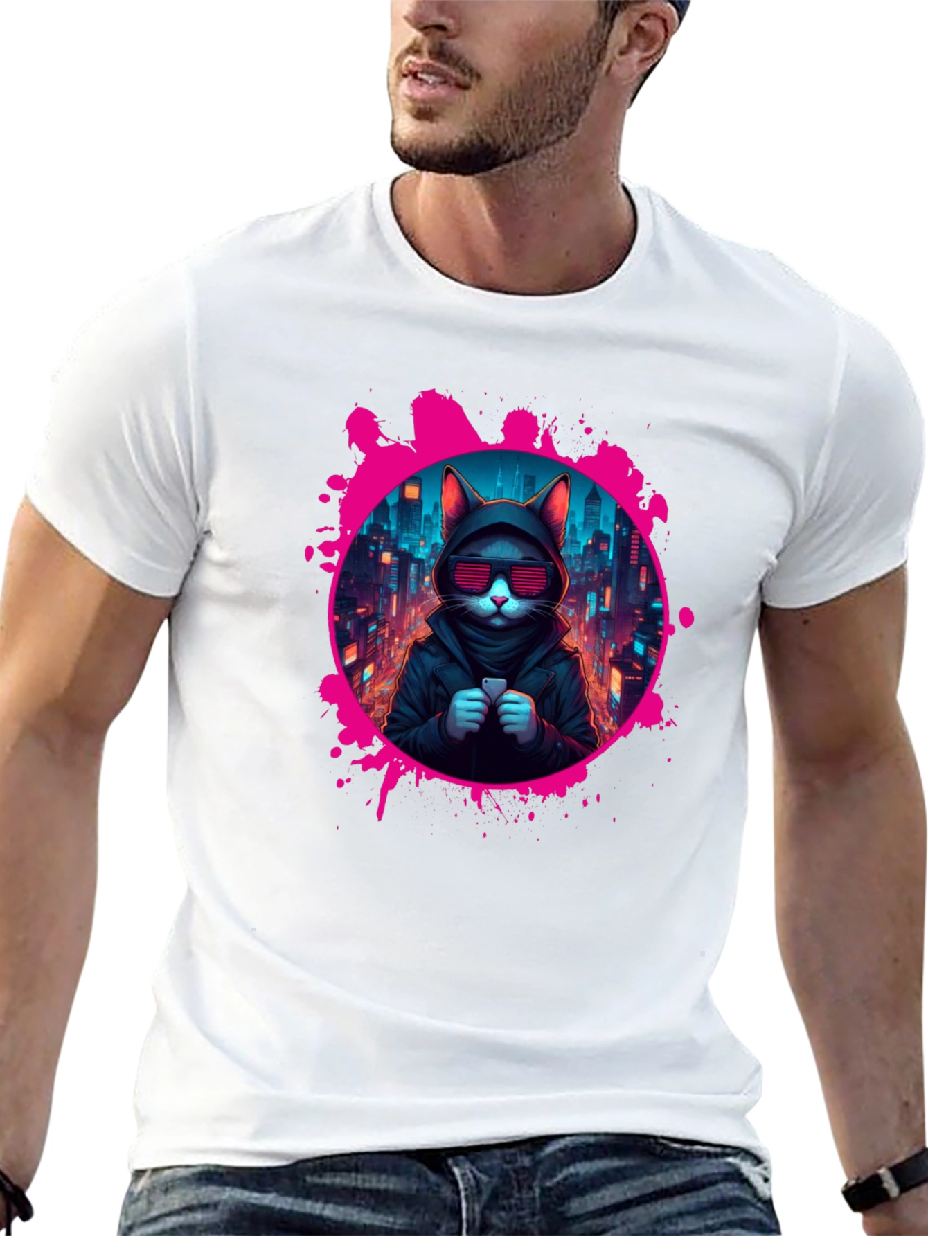 Black Cyberpunk Cat T-Shirt view 13