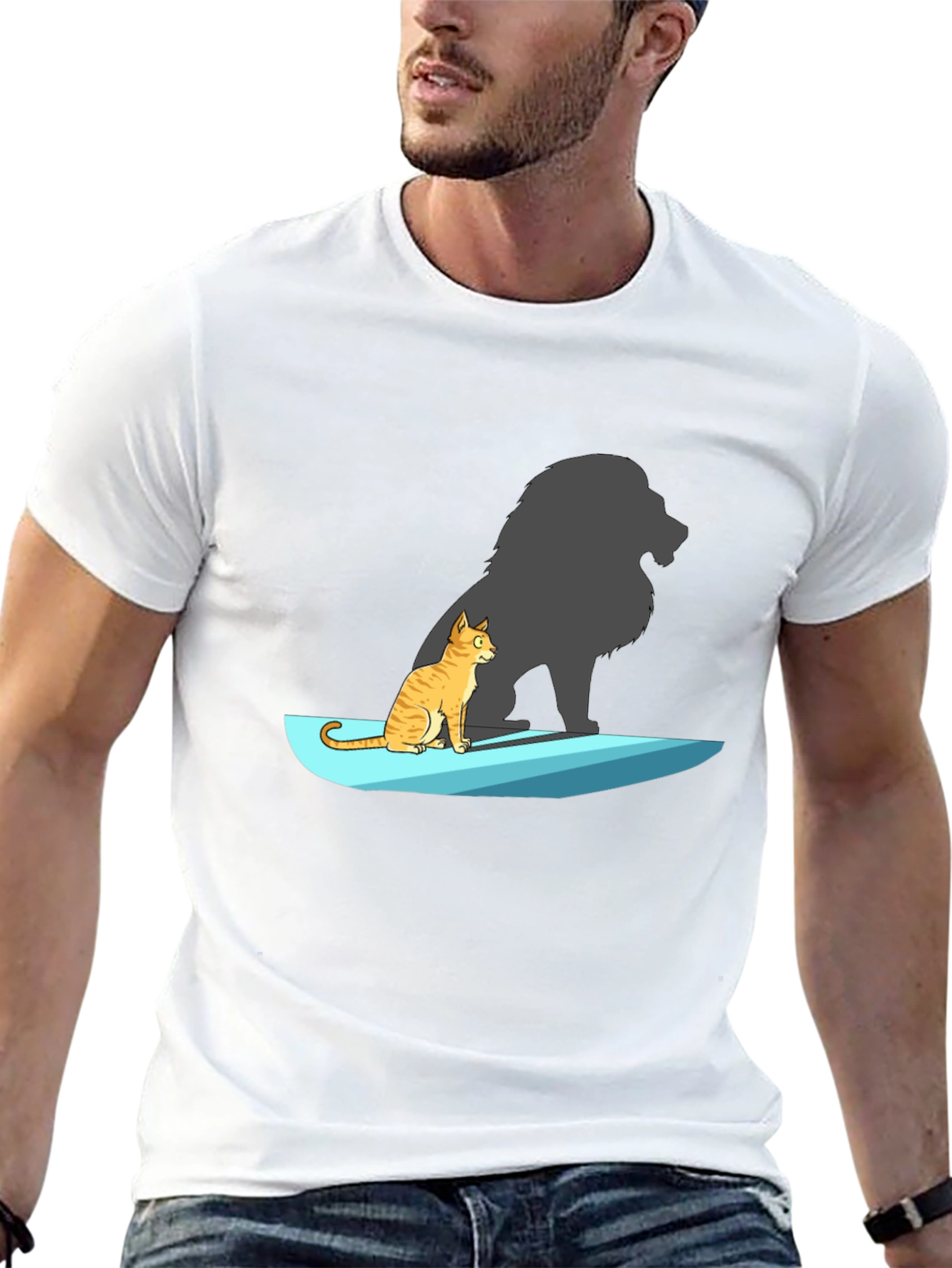 Black Cat with Lion Shadow T-Shirt - Unique Graphic Tee view 13