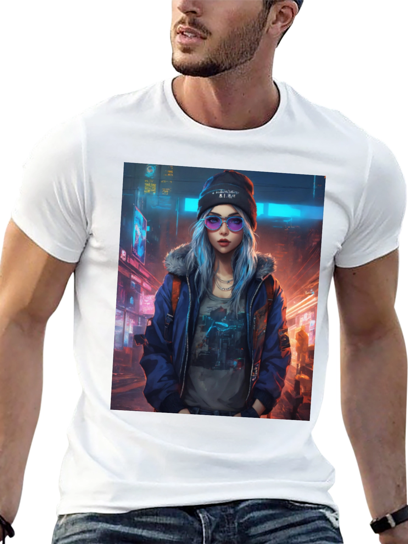 Black Cyberpunk Girl Graphic T-Shirt - Trendy Urban Style view 13