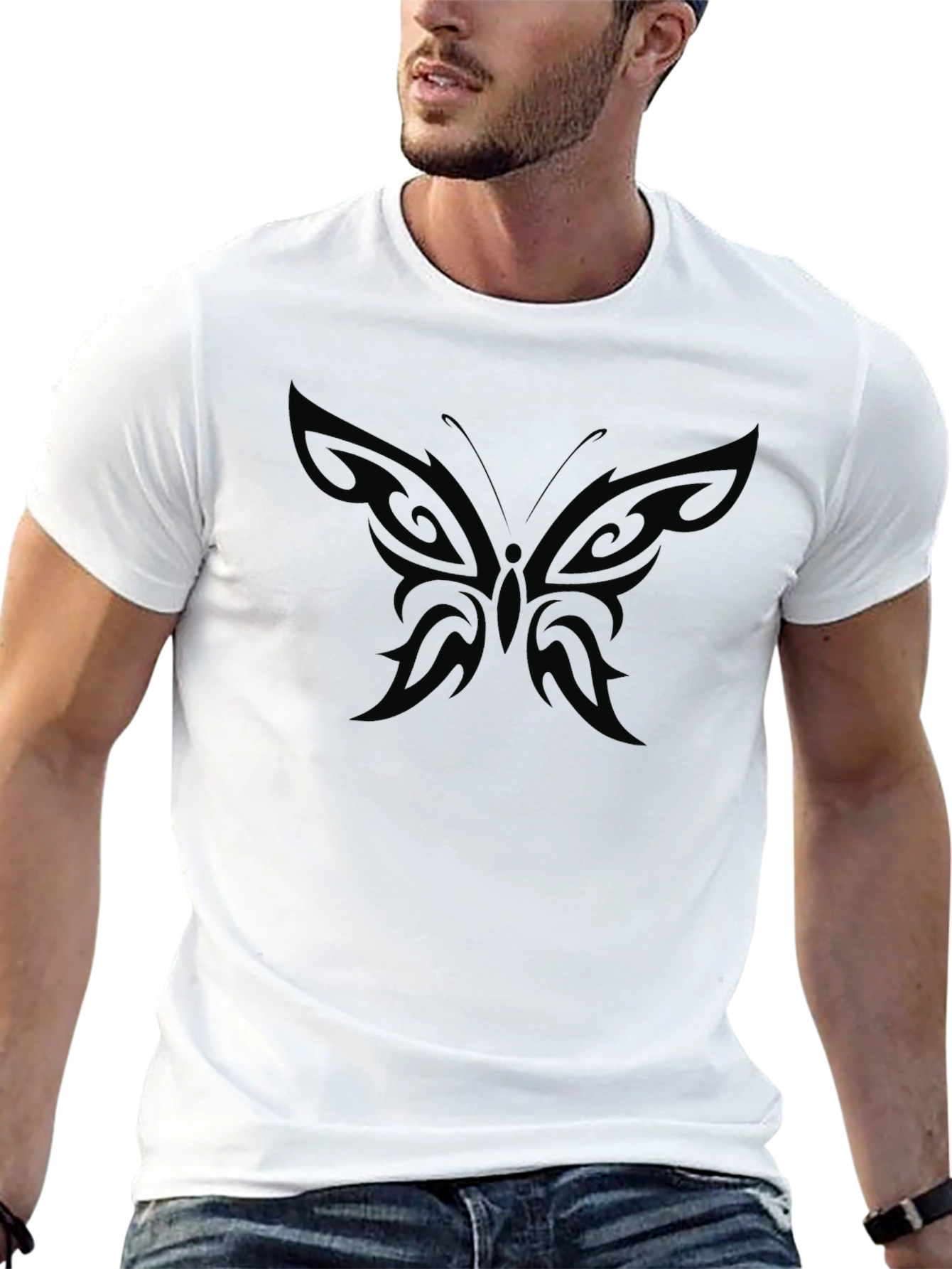 Black Butterfly Print Crew Neck T-Shirt view 13