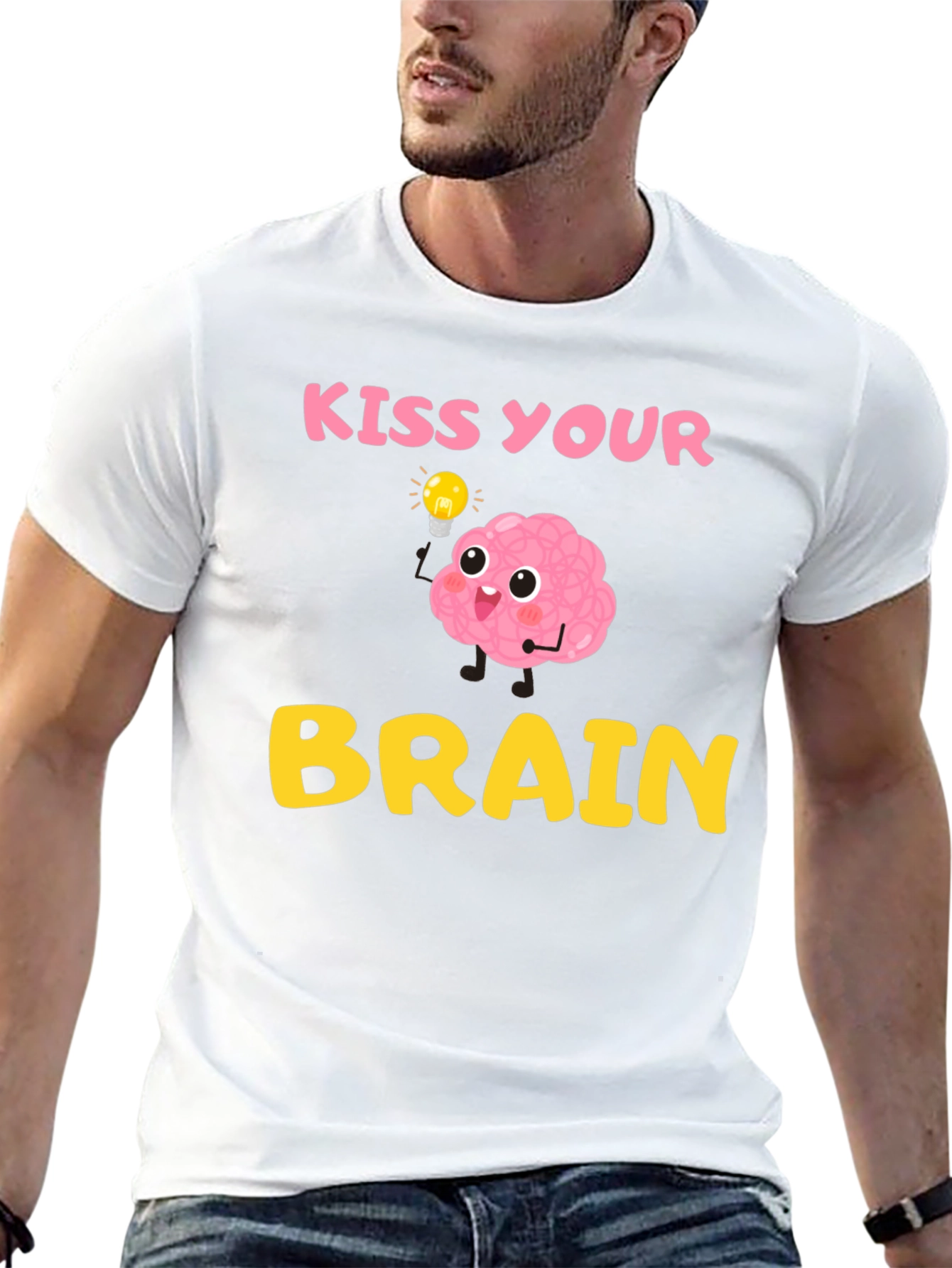 Black Kiss Your Brain T-Shirt - Funny Brain Cartoon Tee view 13