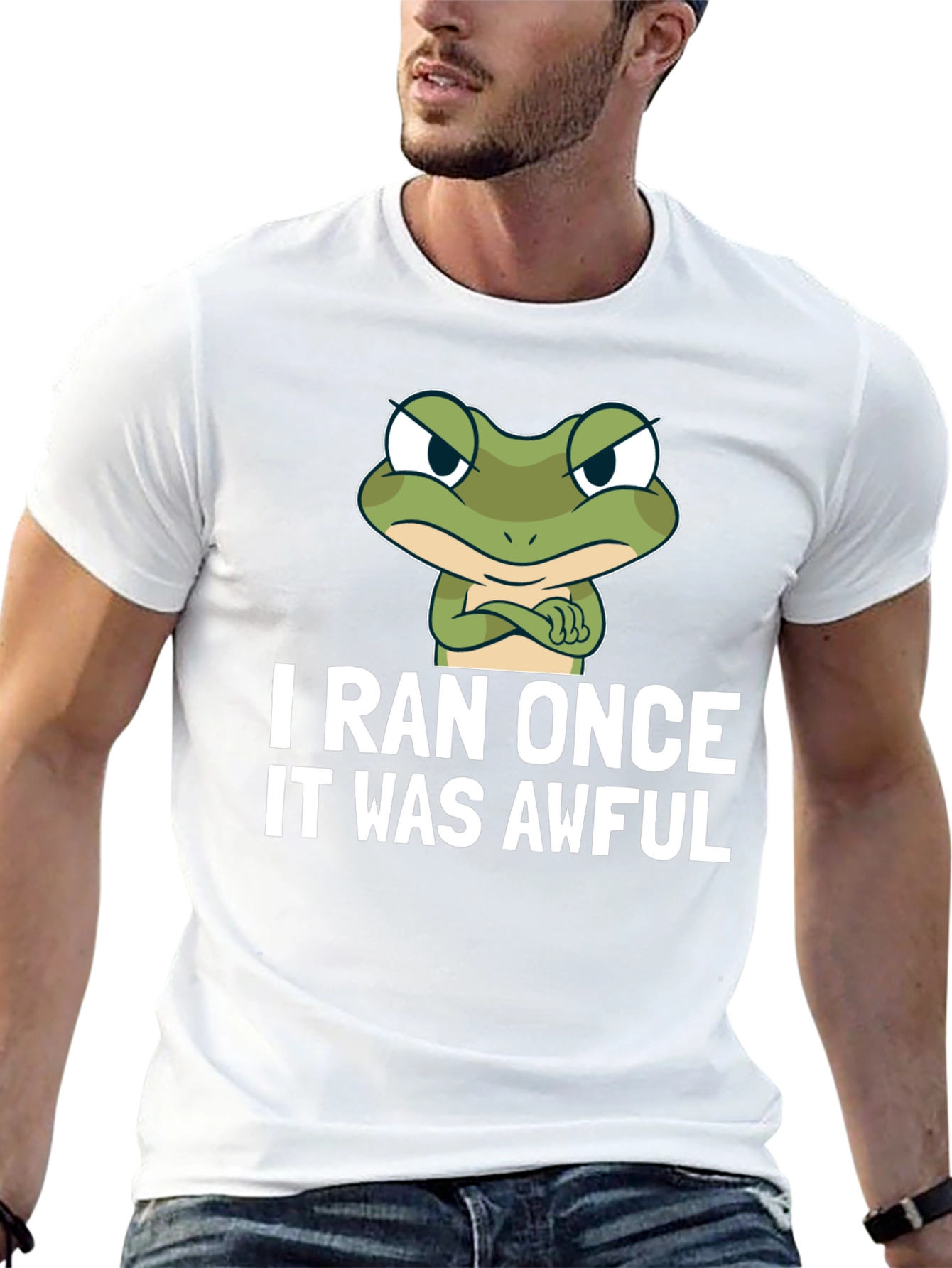 Black Funny Frog Graphic T-Shirt - "I Ran Once It Was Awful" view 13