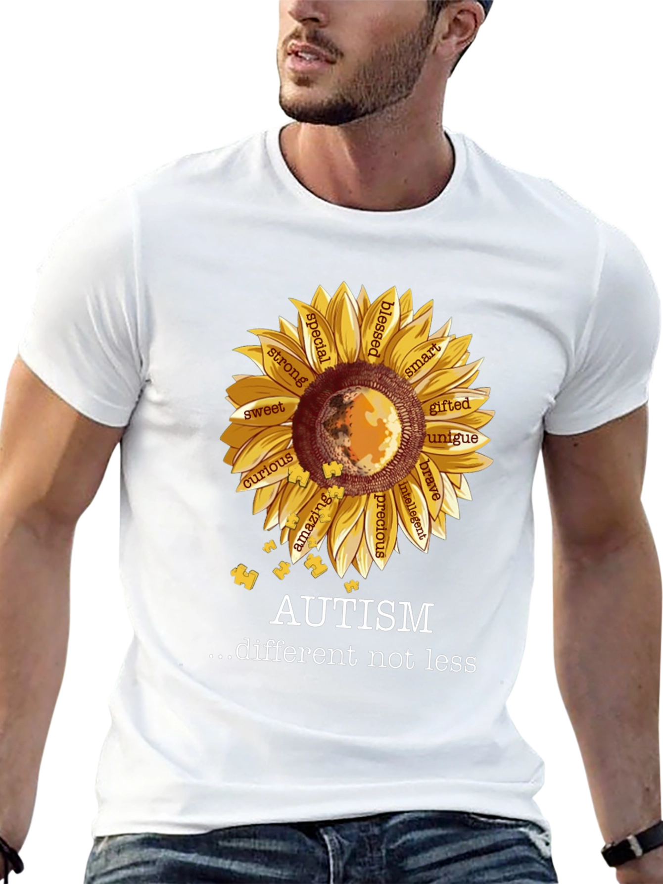 Black Autism Awareness Sunflower T-Shirt view 13