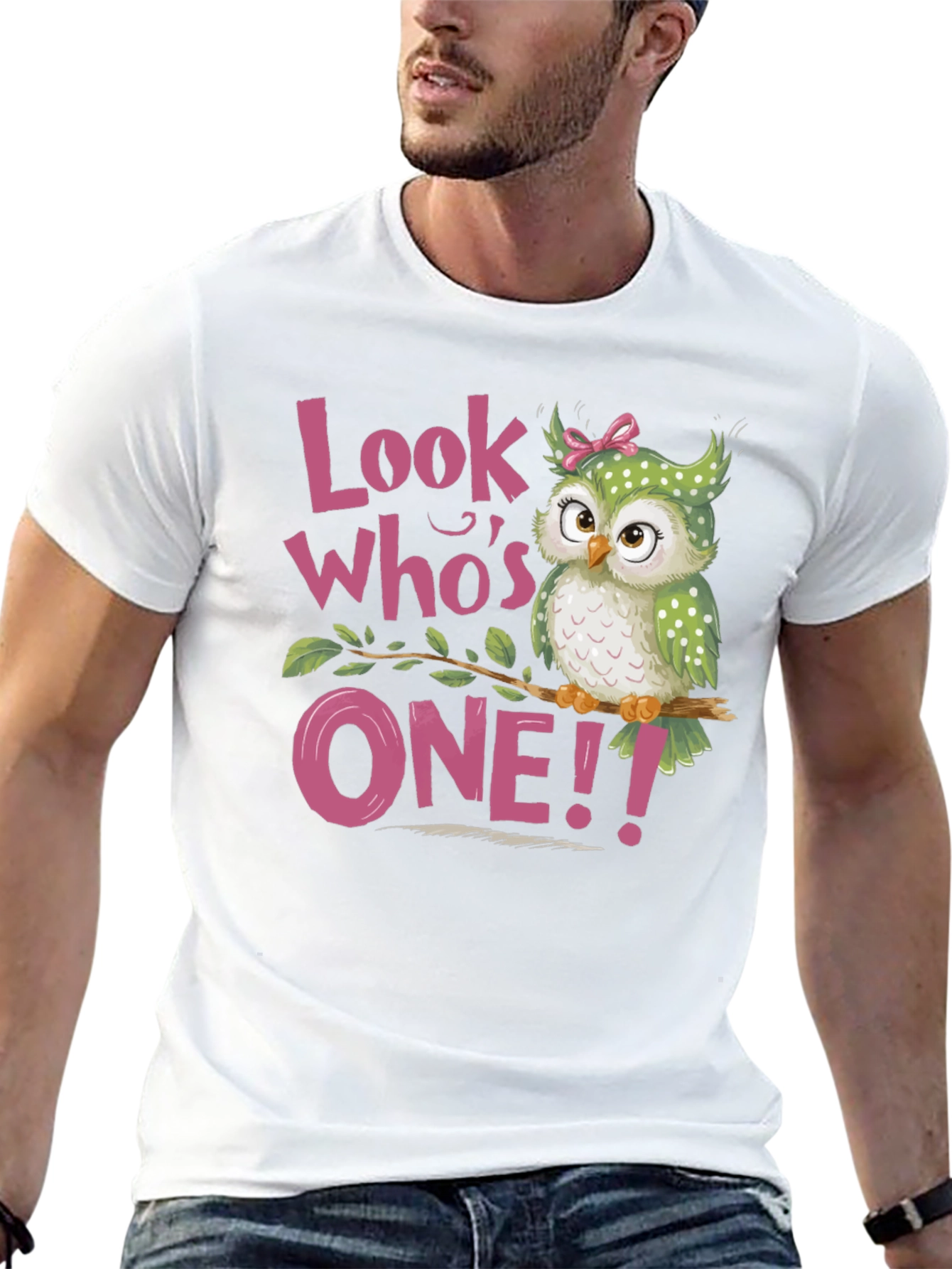 Black Look Who's One! Baby's 1st Birthday Owl T-Shirt view 13